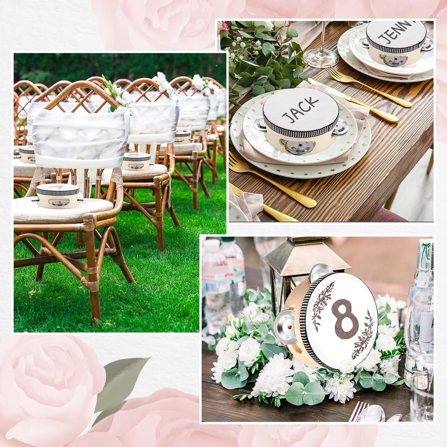 100 Pcs 4 Inch Wedding Tambourine Bulk Drum for Adults Hand Held Percussion Gift Wood Metal Jingles Musical Educational Drum Instrument for Church Wedding Party Favor - Image 5