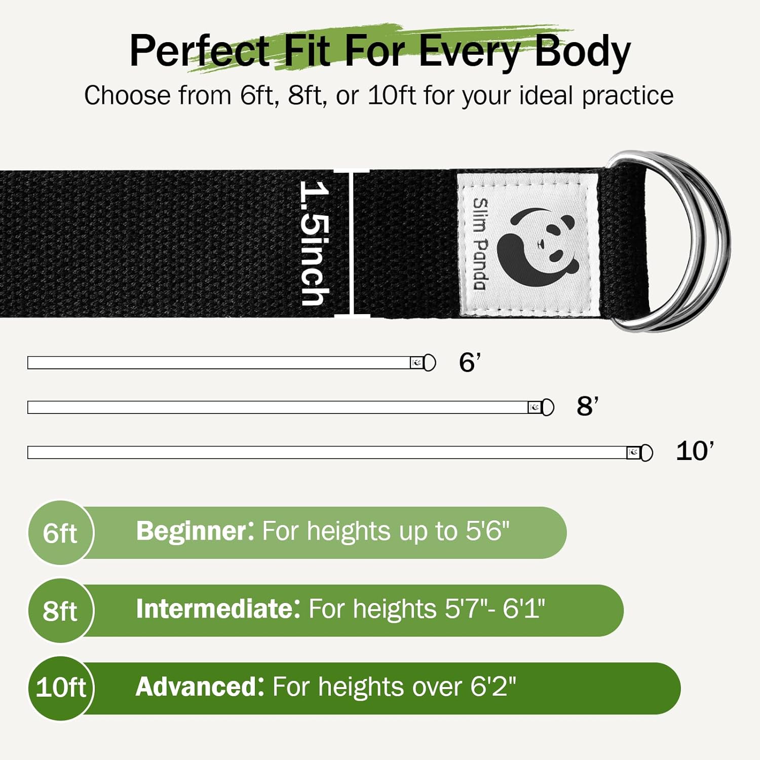 Slim Panda Yoga Strap for Stretching,Cotton Yoga Strap with Adjustable D-Ring Buckle,Non-Elastic Yoga Belt for Pilates,Gym Workouts,Physical Therapy,Improve Flexibility - Image 7