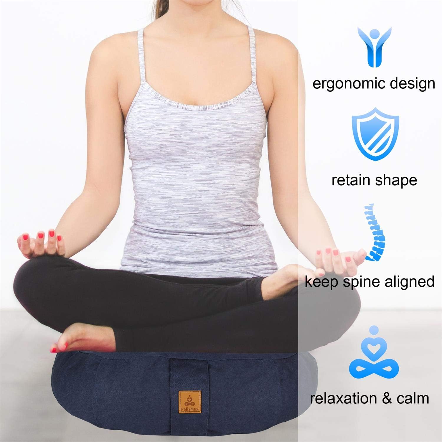 Round Zafu Meditation Cushion, D=15" H=5.5" Zabuton Meditation Pillow, Yoga Bolster/Pillow, Floor seat, Zippered Organic Cotton Cover, Natural Buckwheat, Kneeling Pillow - Image 3