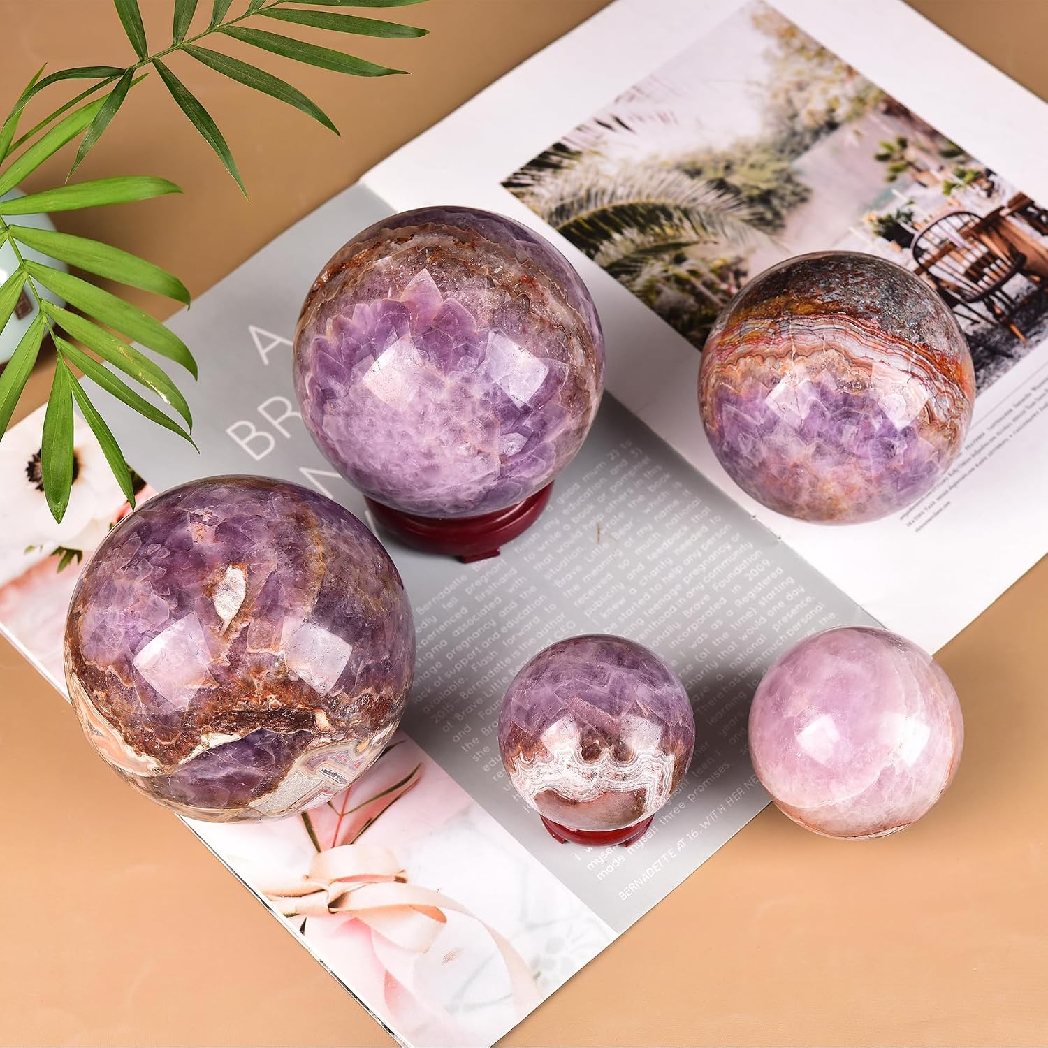JIC Gem Large Amethyst Healing Crystal Sphere with Stand Amethyst Agate Crystal Decorative Ball for Home Decor Altar Reiki Healing Gift 80-90mm - Image 6