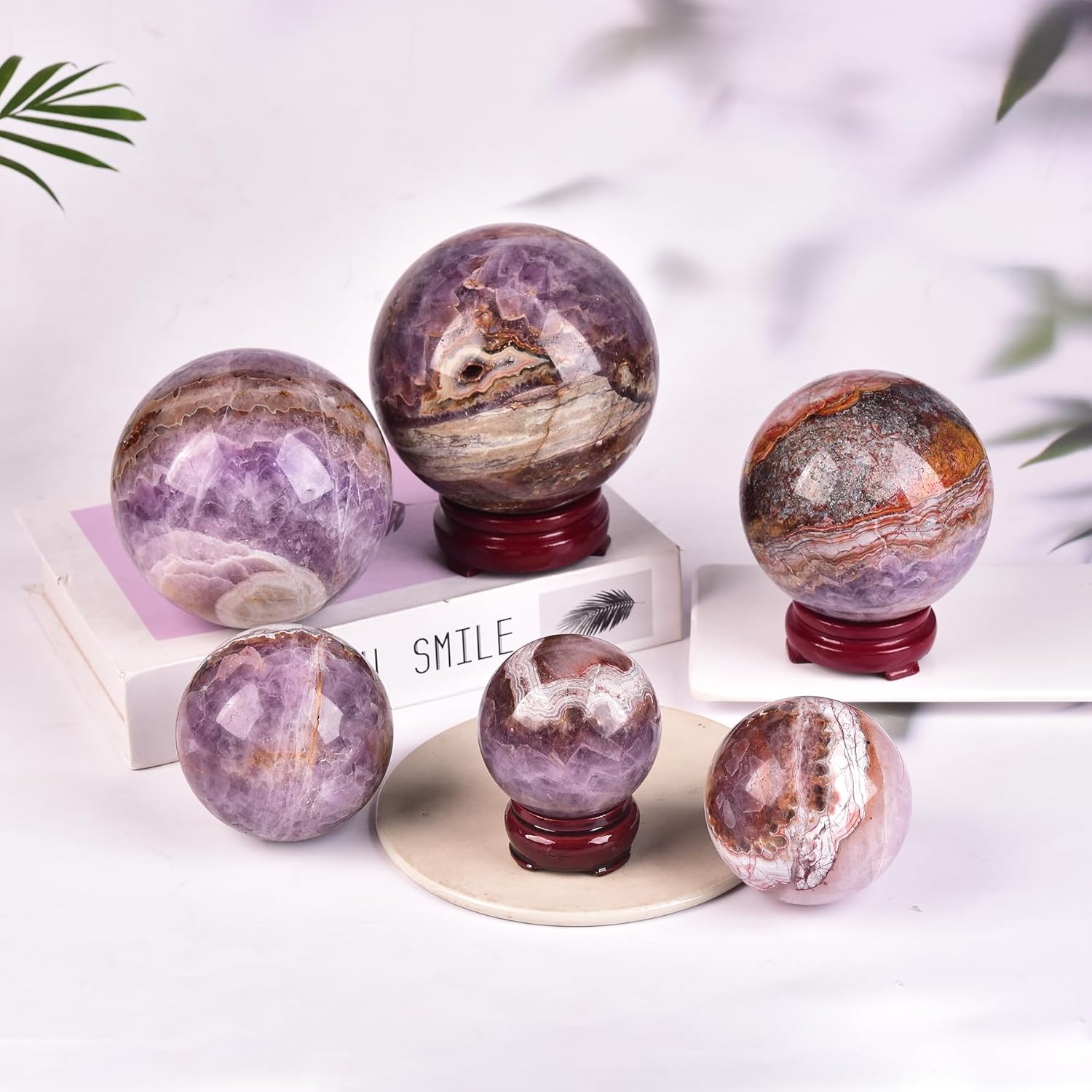 JIC Gem Large Amethyst Healing Crystal Sphere with Stand Amethyst Agate Crystal Decorative Ball for Home Decor Altar Reiki Healing Gift 80-90mm - Image 7