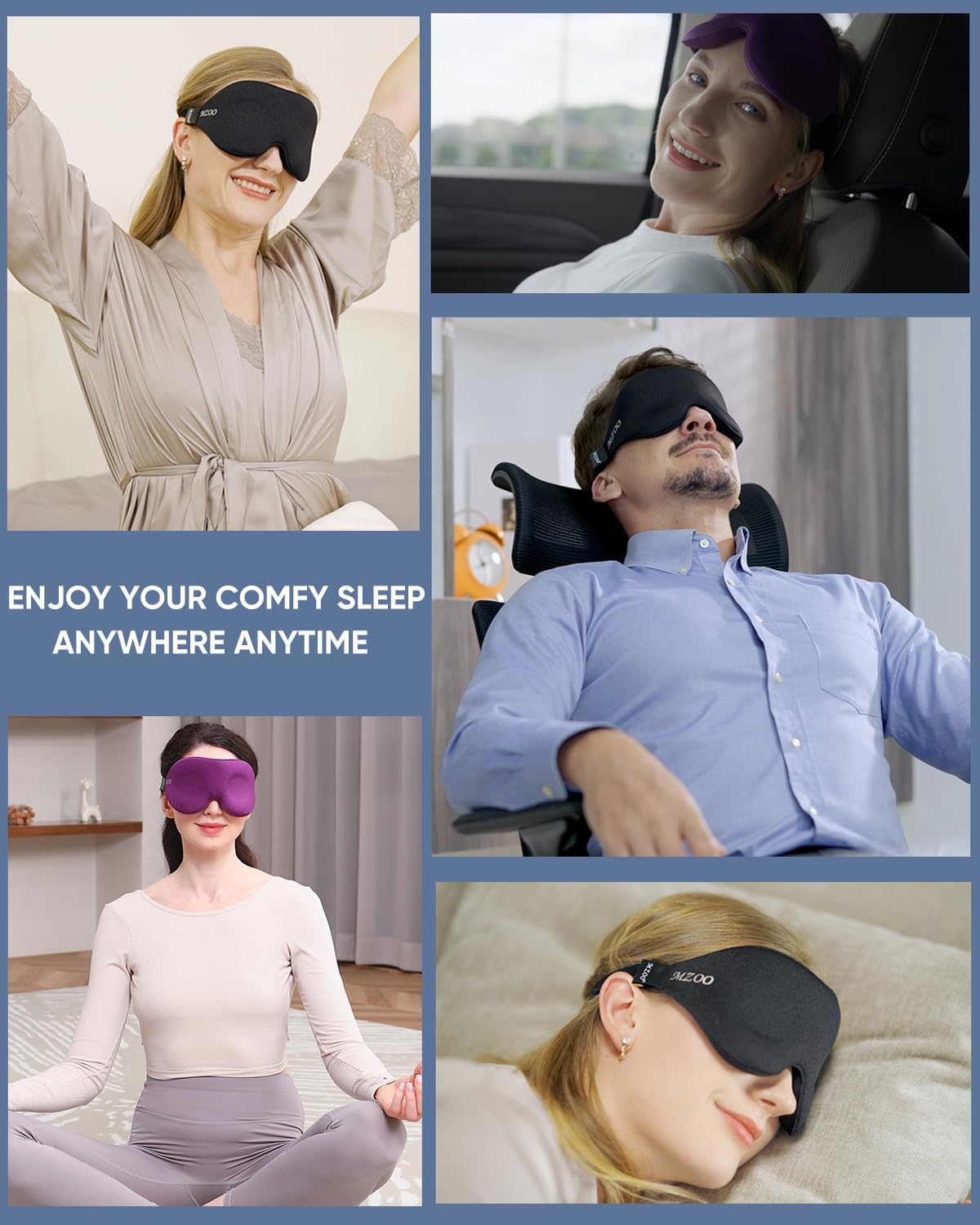 MZOO Luxury Sleep Eye Mask for Side Sleeper Men Women, Zero Eye Pressure 3D Sleeping Mask, Light Blocking Patented Design Night Blindfold, Soft Eye Shade Cover for Travel, Blue - Image 7