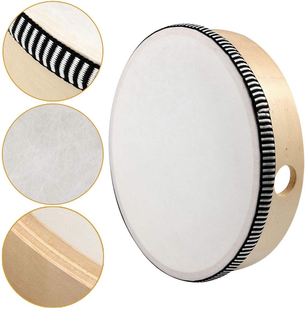 Nydotd Hand Drum Percussion Wood Frame Drum with Drum Stick Percussion Instruments Musical Performance Pro Hand Drum with Wooden Drum Beater (Wood Color, 12 Inch and 10 Inch) - Image 8