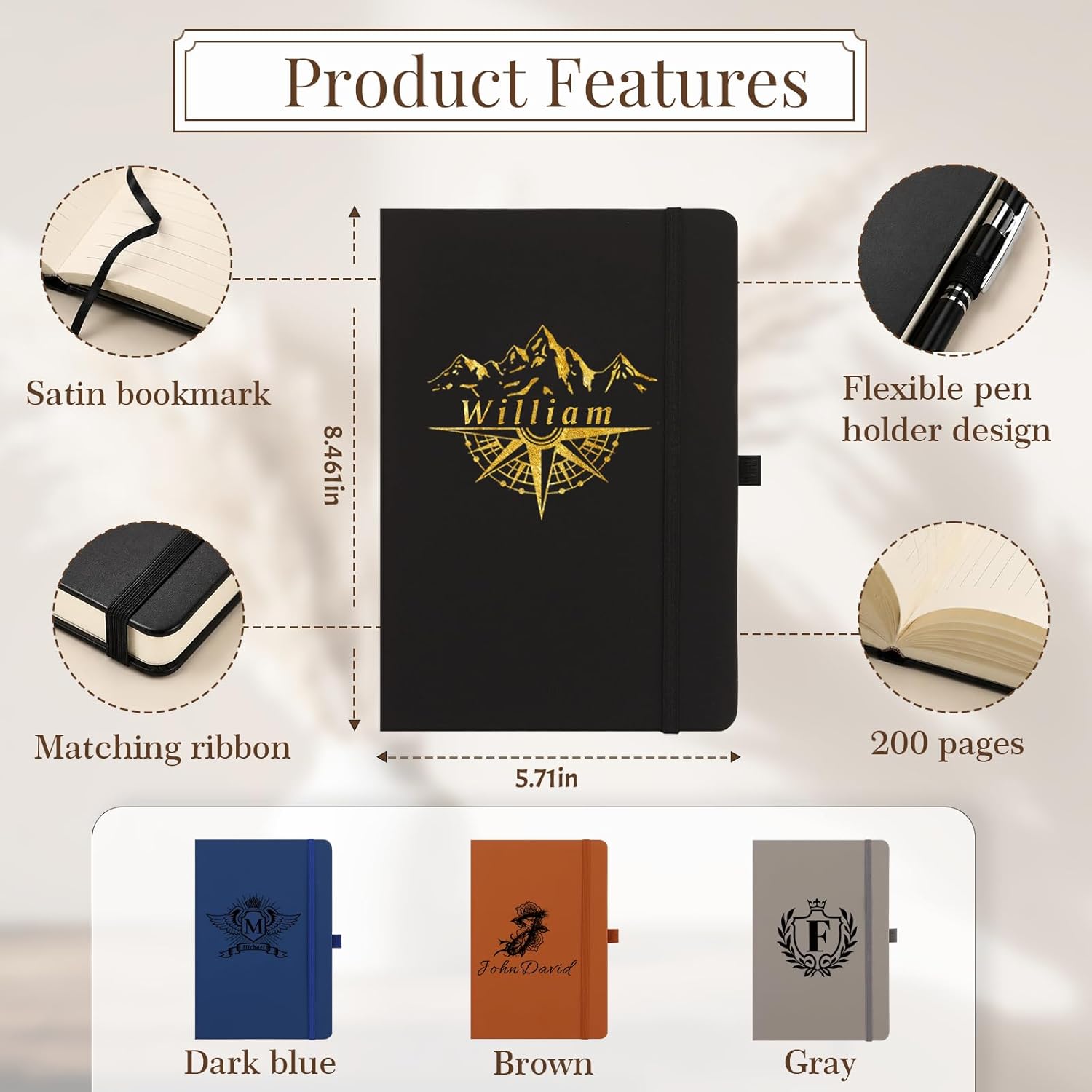Personalized A5 Notebook Set with Pen, PU Leather Journal, Custom Name Logo Photo, Lined Pages, for Work, School, Office, Daily Writing (Dark Blue) - Image 2