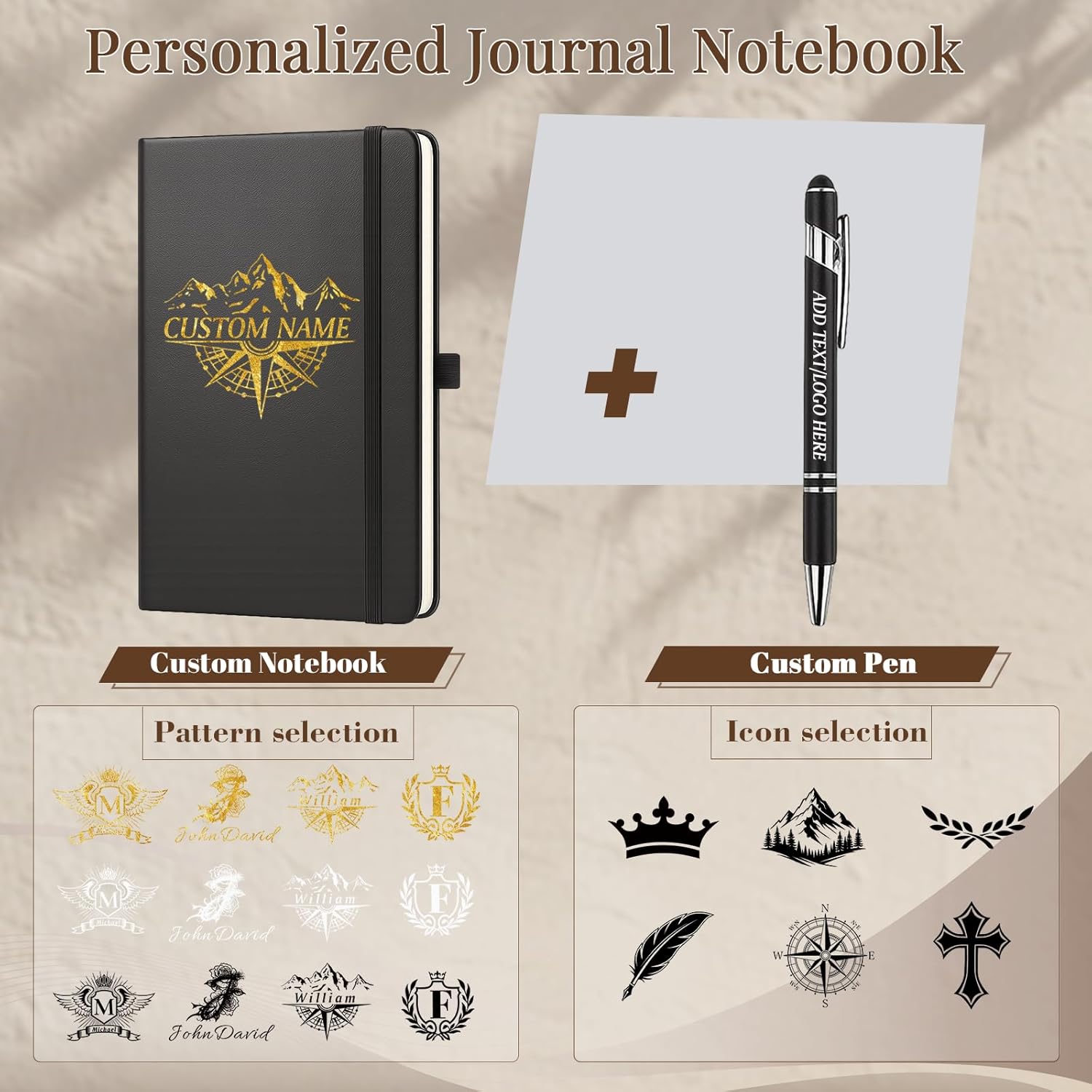 Personalized A5 Notebook Set with Pen, PU Leather Journal, Custom Name Logo Photo, Lined Pages, for Work, School, Office, Daily Writing (Dark Blue) - Image 3