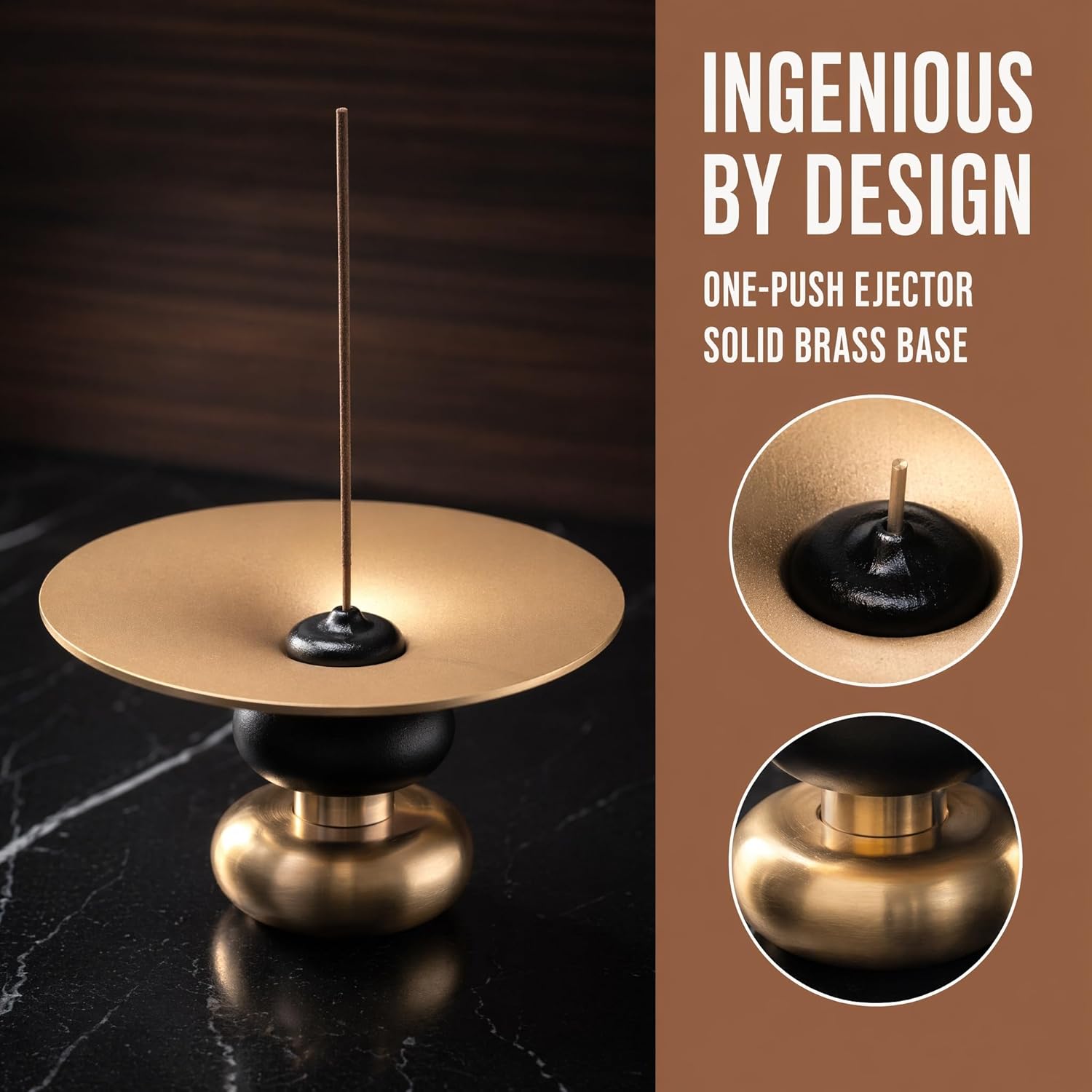 Brass Metal Incense Holder - One - Press Eject for Meditation, Yoga & Home Decor (Rose - Brown, Round) - Image 7