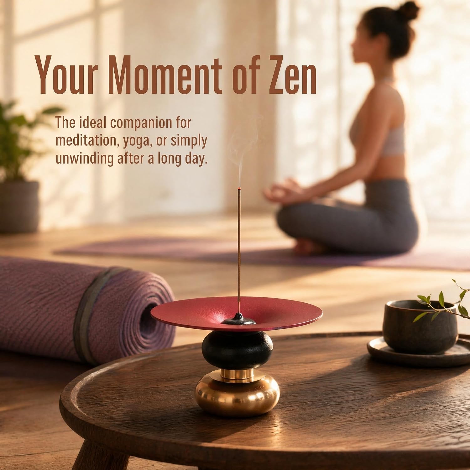 Brass Metal Incense Holder - One - Press Eject for Meditation, Yoga & Home Decor (Rich red, Round) - Image 4