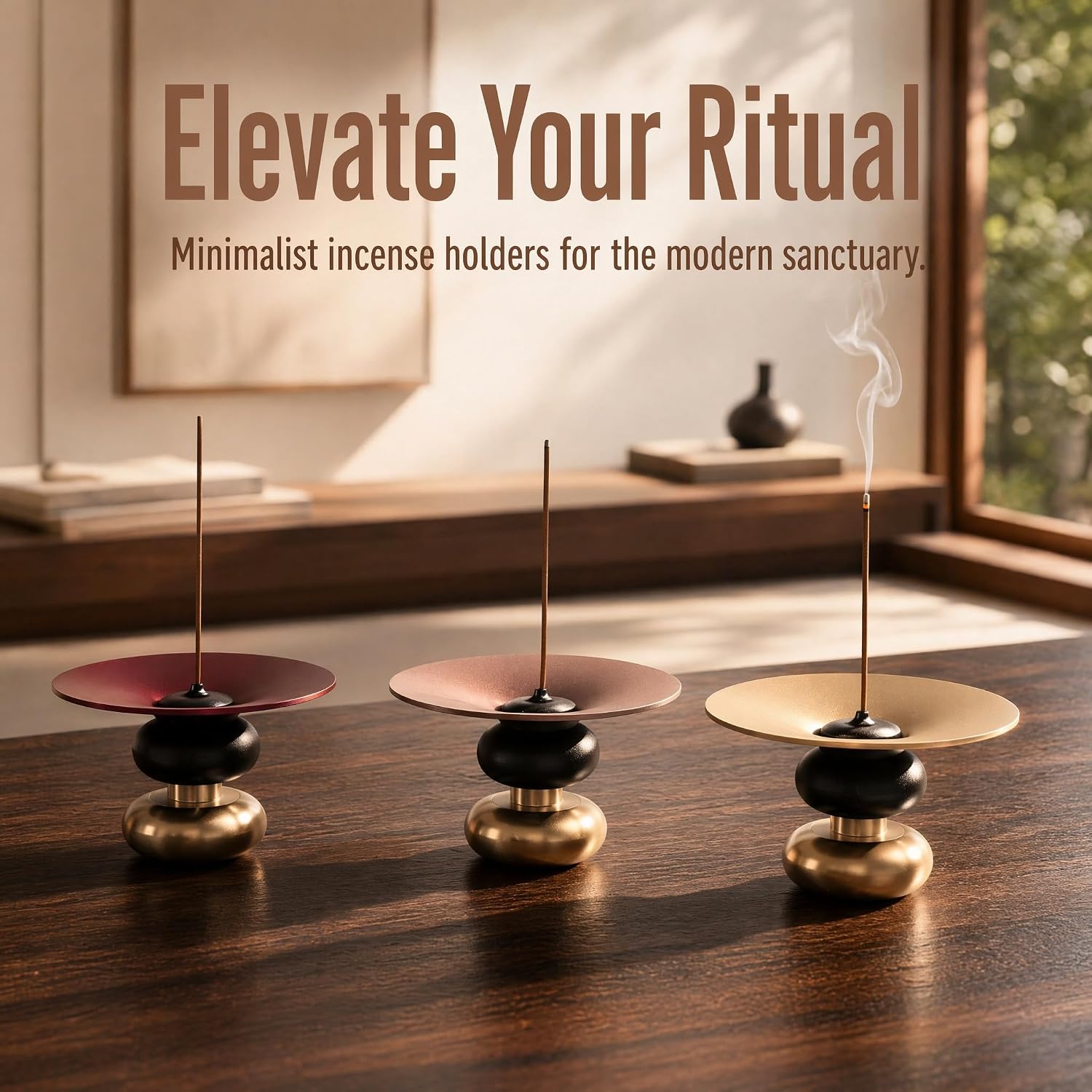 Brass Metal Incense Holder - One - Press Eject for Meditation, Yoga & Home Decor (Rich red, Round) - Image 5