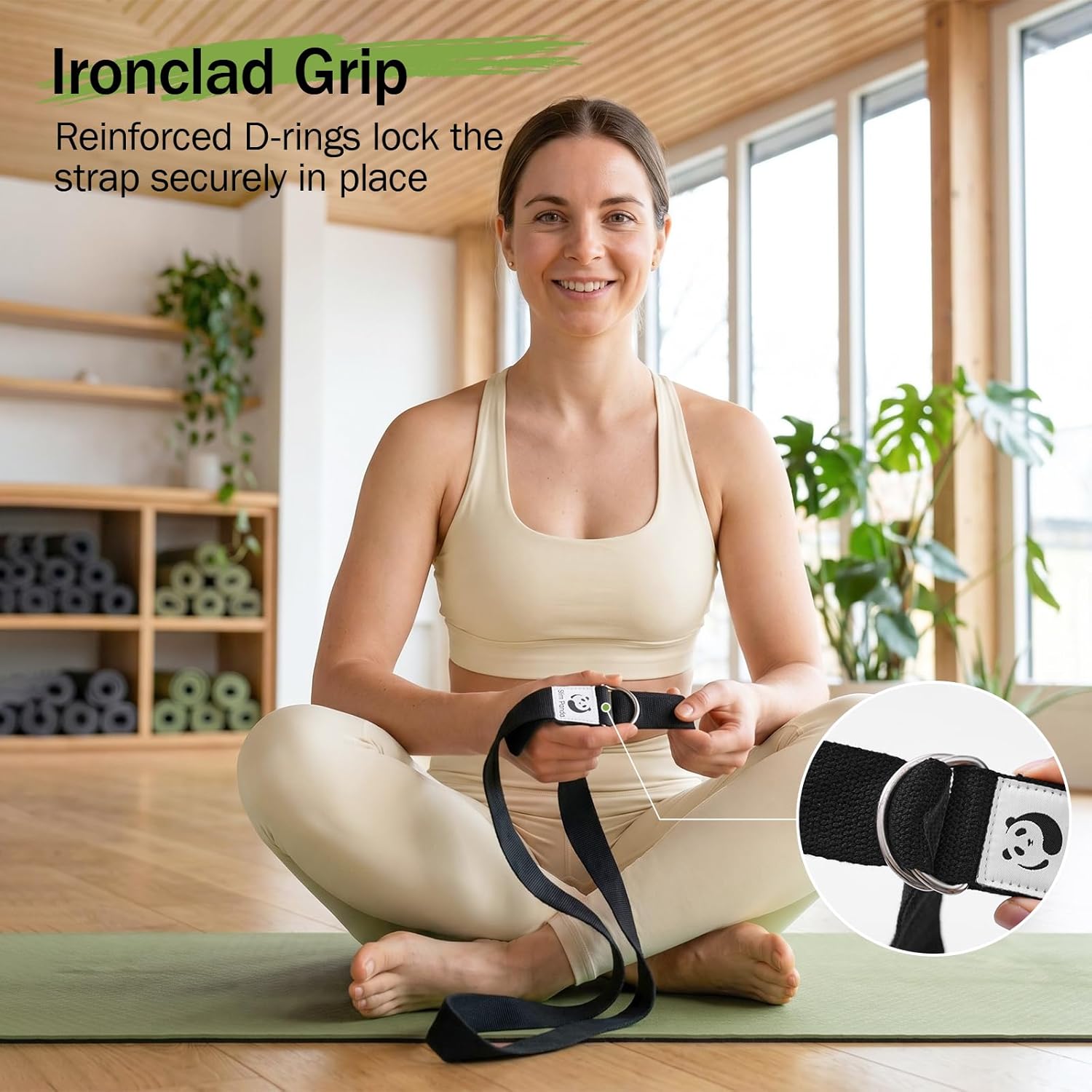 Slim Panda Yoga Strap for Stretching,Cotton Yoga Strap with Adjustable D-Ring Buckle,Non-Elastic Yoga Belt for Pilates,Gym Workouts,Physical Therapy,Improve Flexibility - Image 4