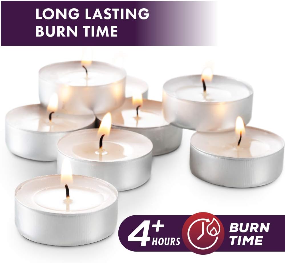 MontoPack Unscented Tea Light Candles 45 Pack | 4 Hours, White, Smokeless, Dripless Small Votive Paraffin Tealights | Long-Lasting for Home, Shabbat, Weddings, Events, Emergencies | Mini Candles Bulk - Image 4