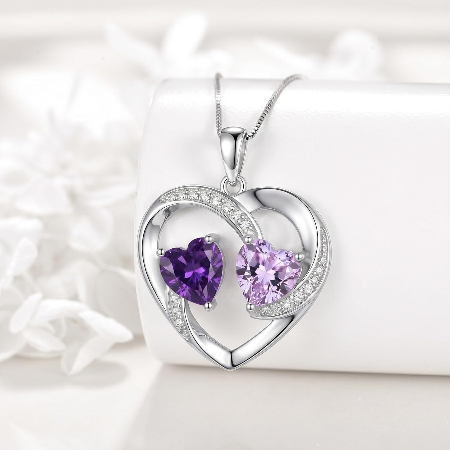 CRMAD Birthstone Necklace for Women Heart Pendant Jewelry Anniversary Birthday Gifts for Women Wife Mom Lady Daughter - Image 2