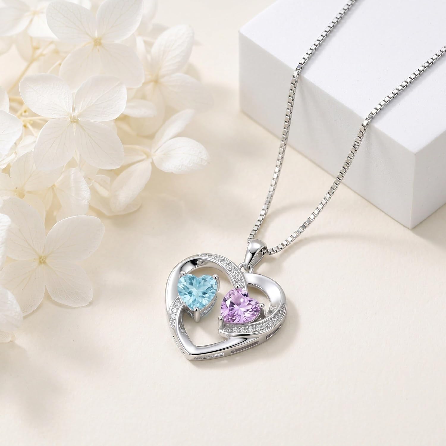 CRMAD Birthstone Necklace for Women Heart Pendant Jewelry Anniversary Birthday Gifts for Women Wife Mom Lady Daughter - Image 3
