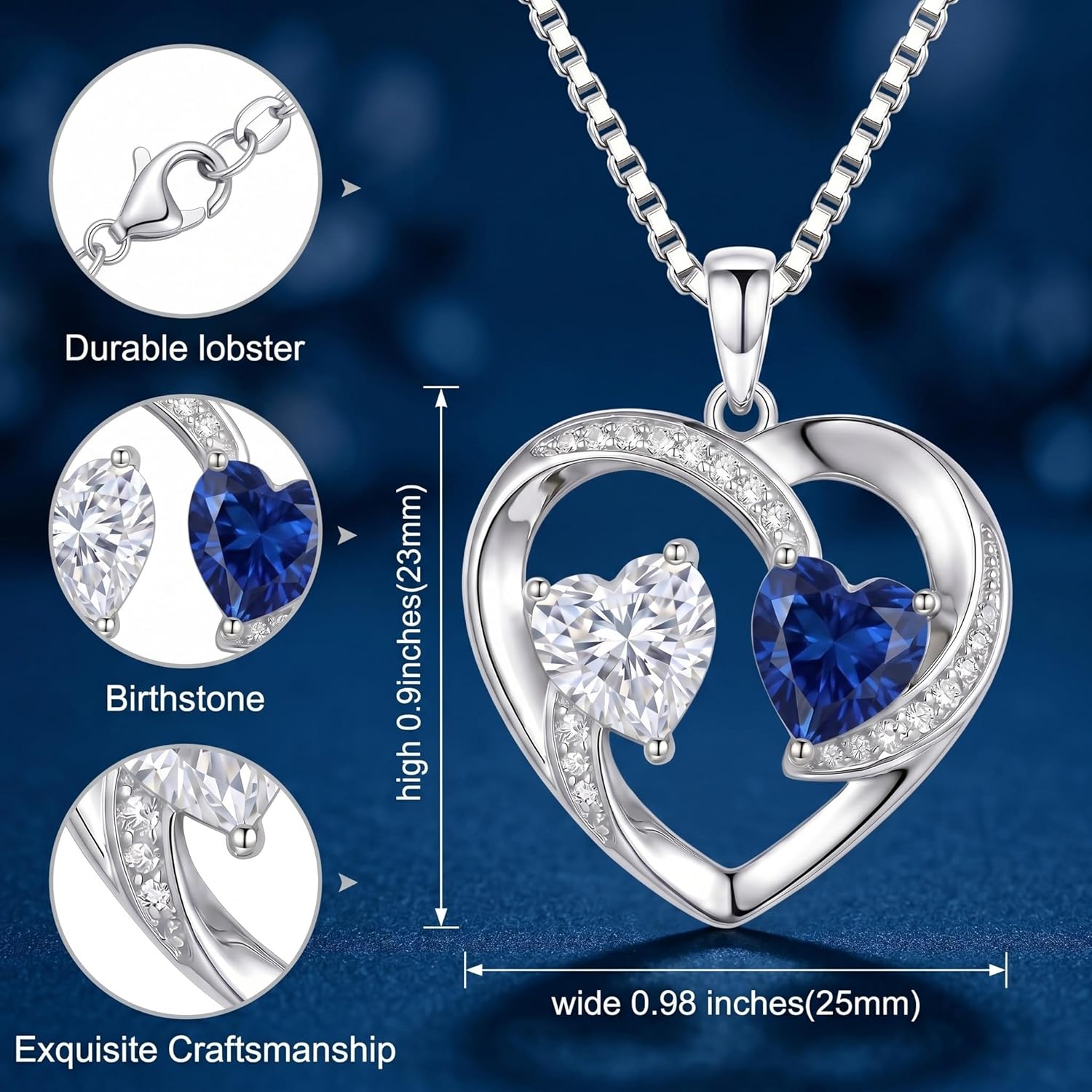 CRMAD Birthstone Necklace for Women Heart Pendant Jewelry Anniversary Birthday Gifts for Women Wife Mom Lady Daughter - Image 5
