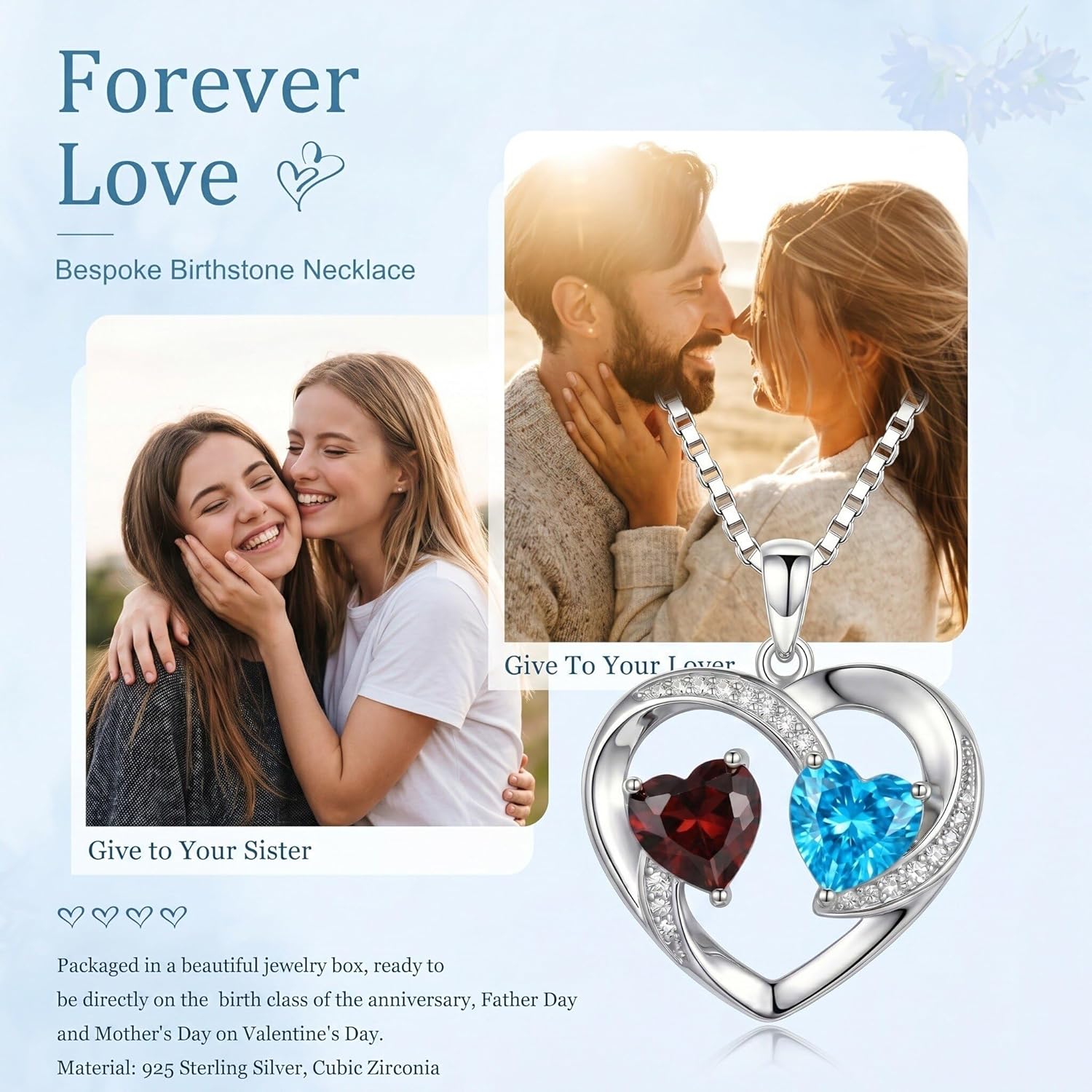 CRMAD Birthstone Necklace for Women Heart Pendant Jewelry Anniversary Birthday Gifts for Women Wife Mom Lady Daughter - Image 7