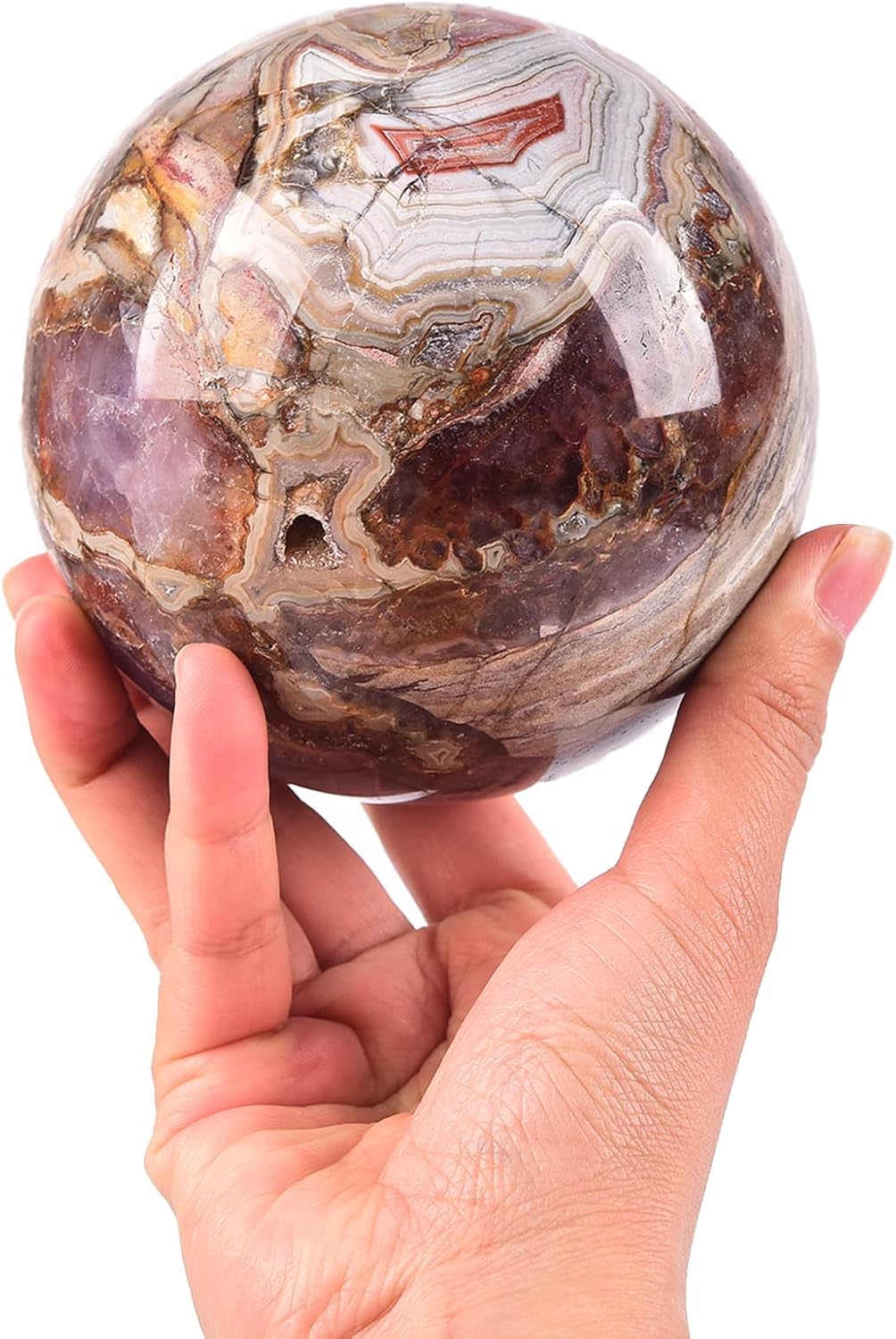 JIC Gem Large Amethyst Agate Crystal Sphere 110-120mm Purple Gem Ball Meditation Table Decor - Image 2