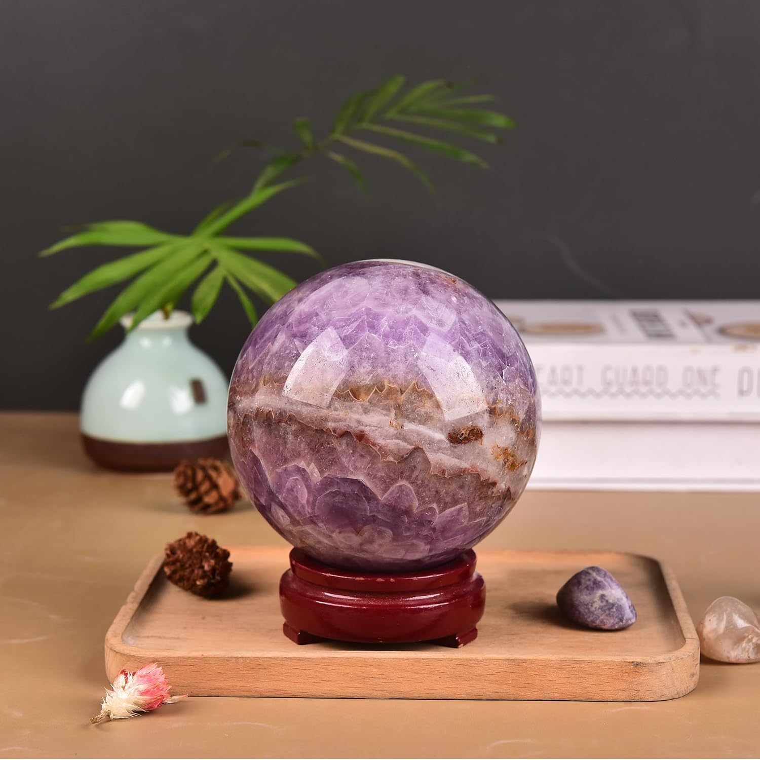 JIC Gem Large Amethyst Agate Crystal Sphere 110-120mm Purple Gem Ball Meditation Table Decor - Image 4