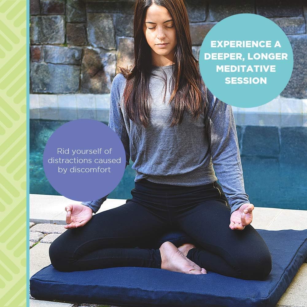 Bean Products Meditation Cushion Mat Set - Zafu Floor Pillow Organic Buckwheat Pillow + Cotton Filled Zabuton Prayer Pad - Meditation Pillow Yoga Knee Pad - Made in USA - 14" Round or 18" Oval - Image 2