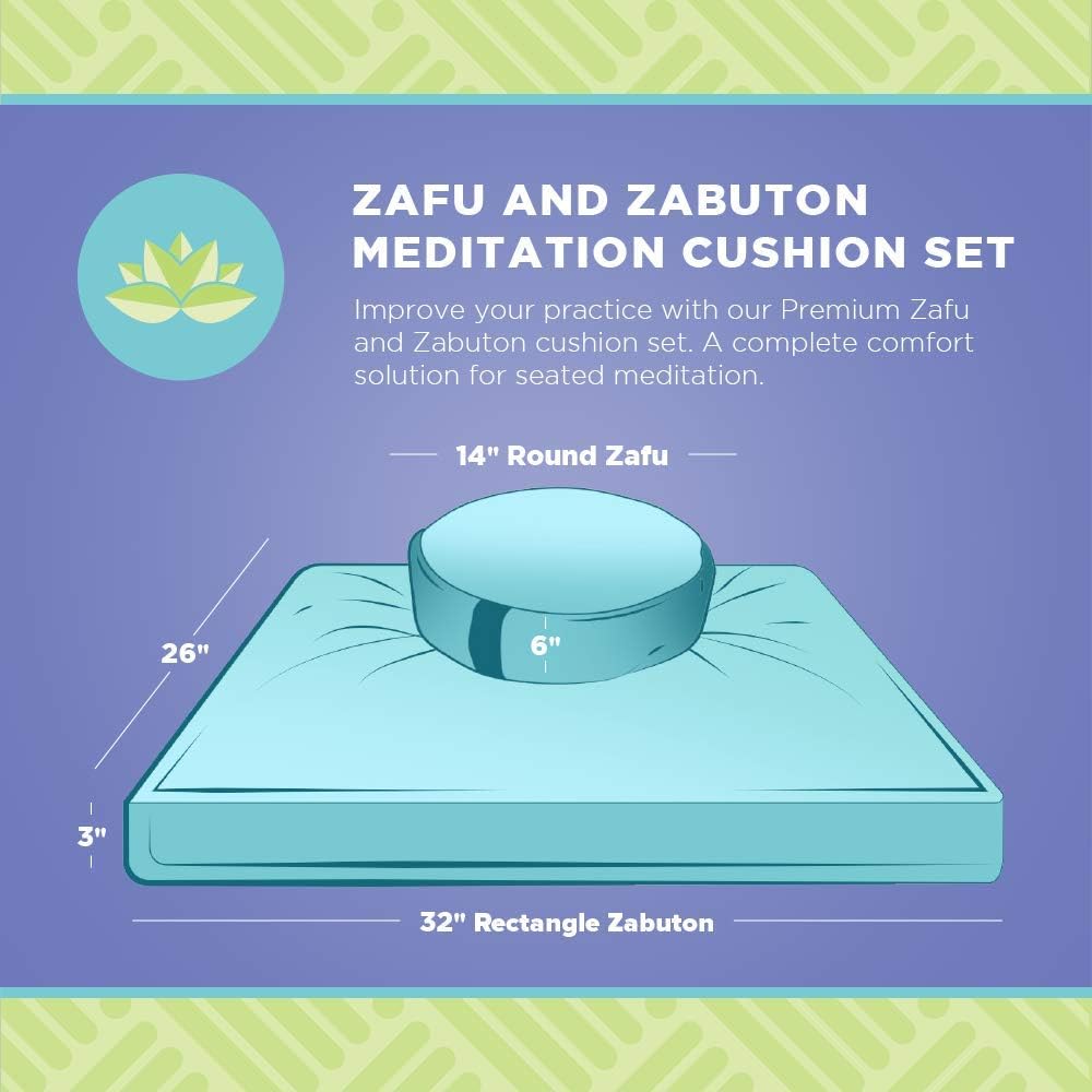 Bean Products Meditation Cushion Mat Set - Zafu Floor Pillow Organic Buckwheat Pillow + Cotton Filled Zabuton Prayer Pad - Meditation Pillow Yoga Knee Pad - Made in USA - 14" Round or 18" Oval - Image 4