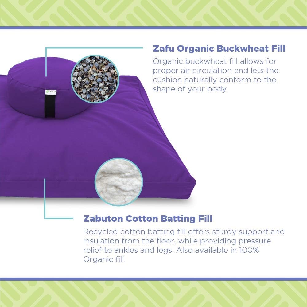 Bean Products Meditation Cushion Mat Set - Zafu Floor Pillow Organic Buckwheat Pillow + Cotton Filled Zabuton Prayer Pad - Meditation Pillow Yoga Knee Pad - Made in USA - 14" Round or 18" Oval - Image 5