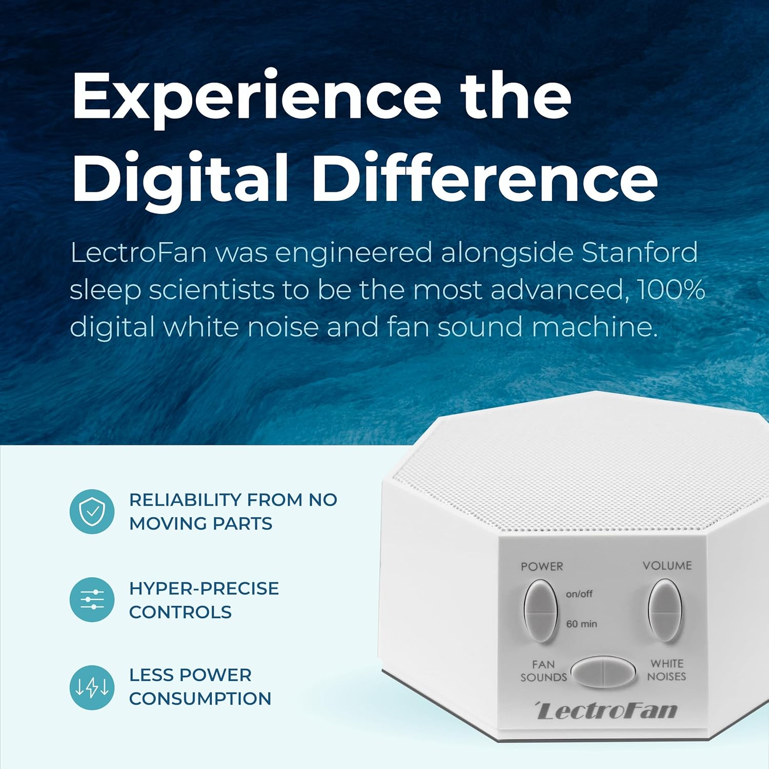 Adaptive Sound Technologies LectroFan Classic - Global Power Edition - Soothing Sound Machine for Sleep - Built-in Sleep Timer - Compact Design - Relaxation Support - White - Image 2