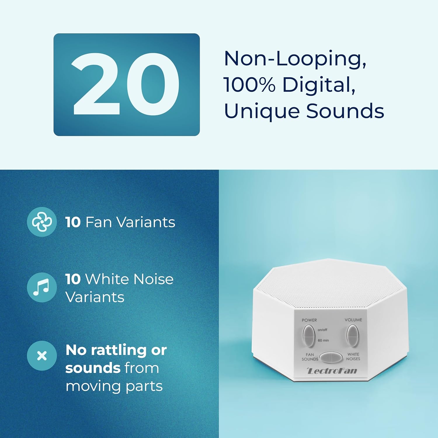 Adaptive Sound Technologies LectroFan Classic - Global Power Edition - Soothing Sound Machine for Sleep - Built-in Sleep Timer - Compact Design - Relaxation Support - White - Image 3