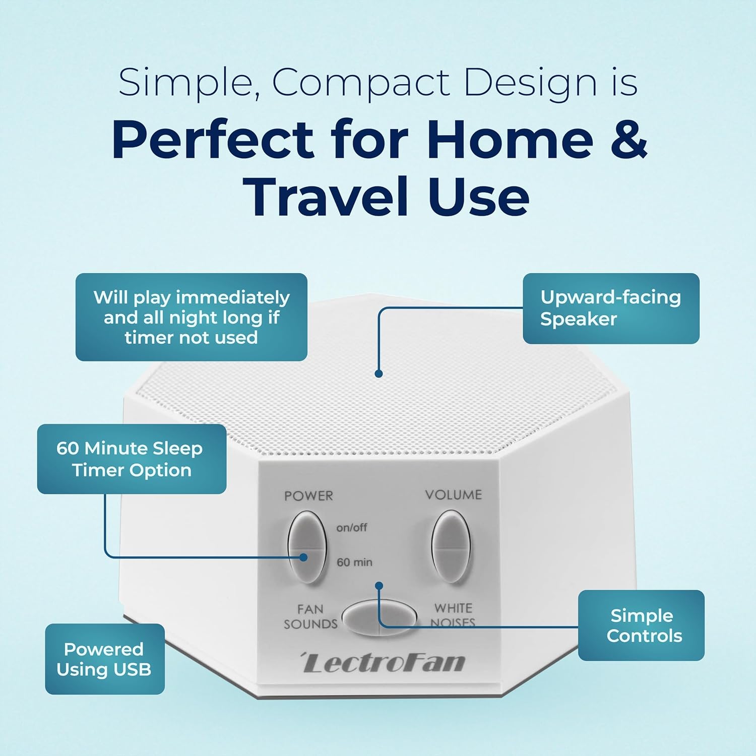 Adaptive Sound Technologies LectroFan Classic - Global Power Edition - Soothing Sound Machine for Sleep - Built-in Sleep Timer - Compact Design - Relaxation Support - White - Image 6