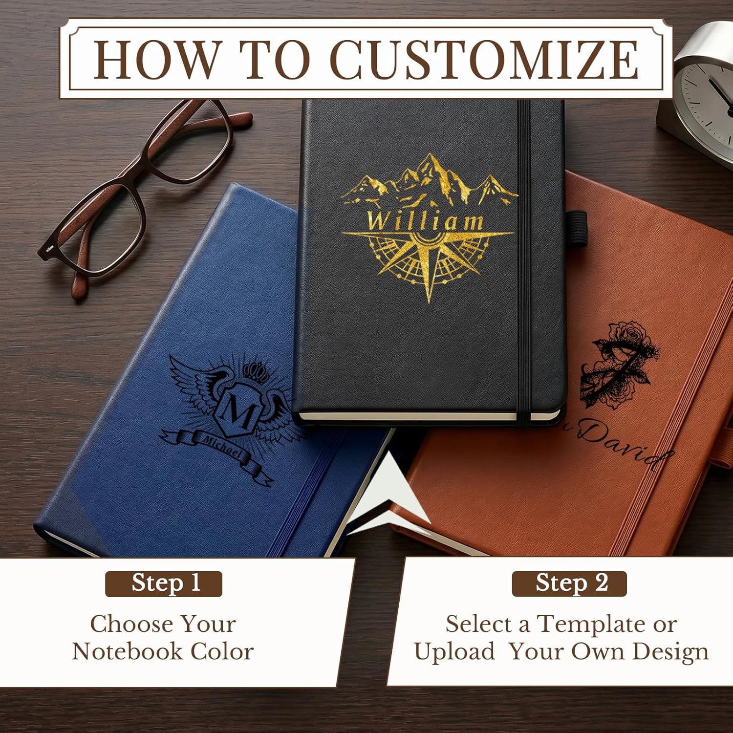 Personalized A5 Notebook Set with Pen, PU Leather Journal, Custom Name Logo Photo, Lined Pages, for Work, School, Office, Daily Writing (Black) - Image 3