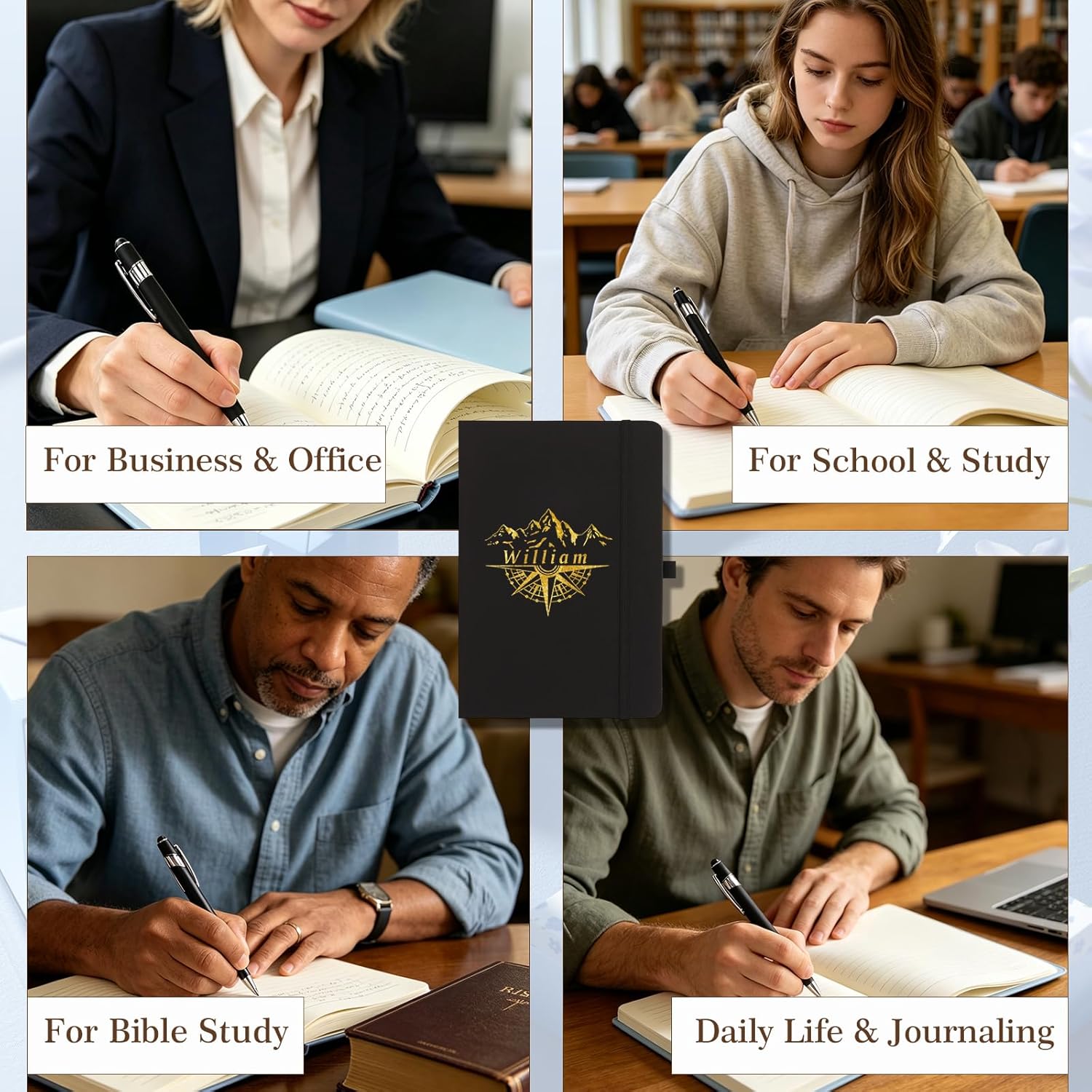 Personalized A5 Notebook Set with Pen, PU Leather Journal, Custom Name Logo Photo, Lined Pages, for Work, School, Office, Daily Writing (Black) - Image 8