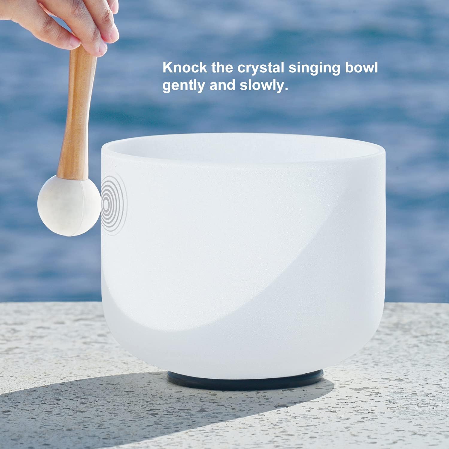 CVNC 440HZ 8 Inch B Note Crown Chakra Frosted Quartz Crystal Singing Bowl with Mallet & O-ring Sound Healing Music Instrument - Image 5