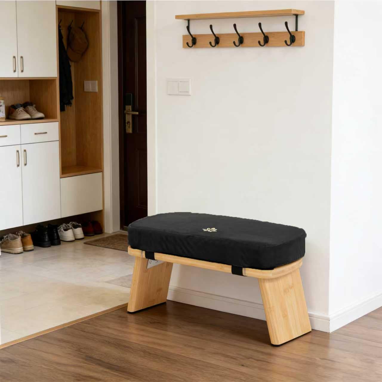 Meditation Bench, Bamboo Meditation Stool, Folding Kneeling Meditation Bench, Seiza Prayer Bench, Prayer Bench with Meditation Cushion, Kneeling Stool(Black) - Image 2