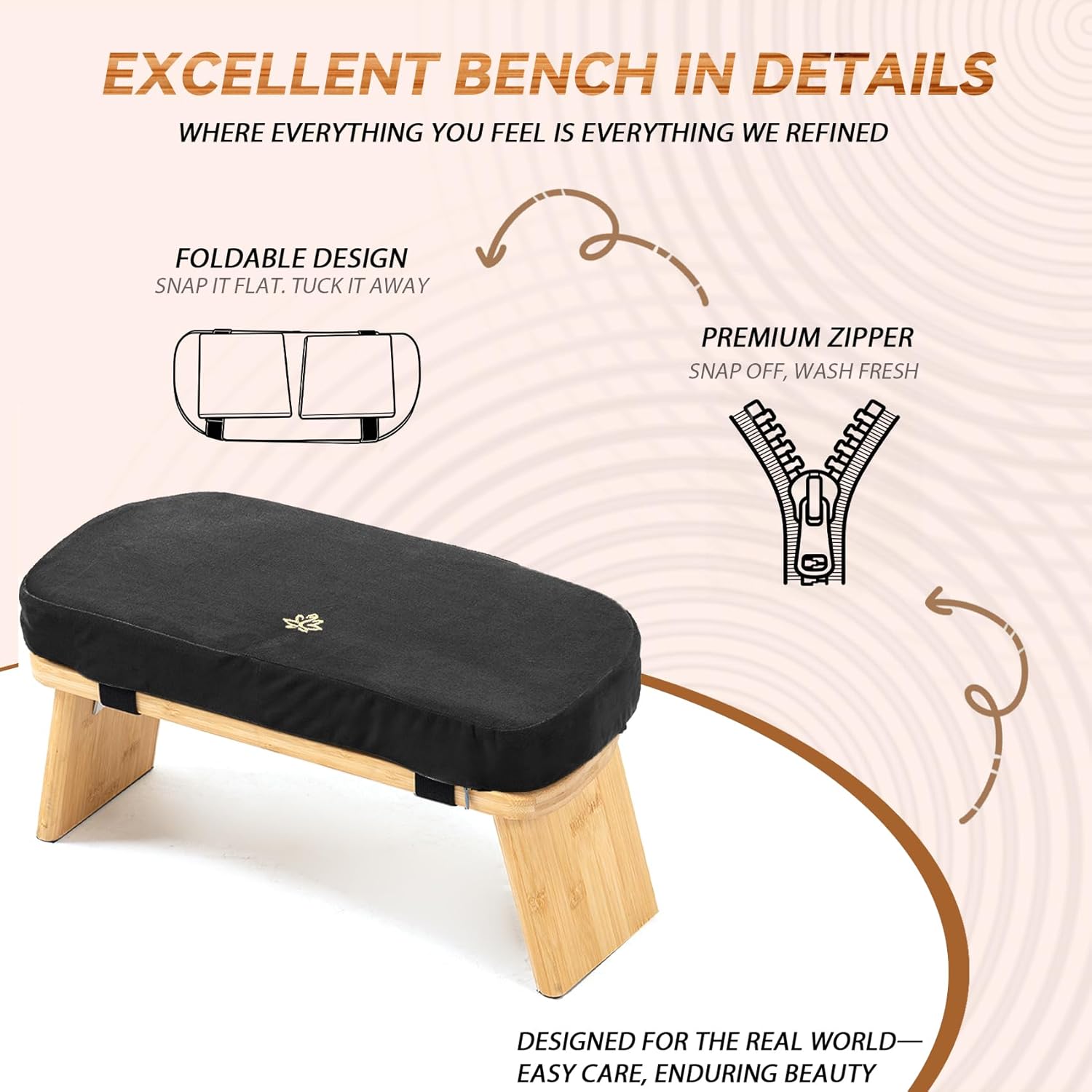 Meditation Bench, Bamboo Meditation Stool, Folding Kneeling Meditation Bench, Seiza Prayer Bench, Prayer Bench with Meditation Cushion, Kneeling Stool(Black) - Image 4