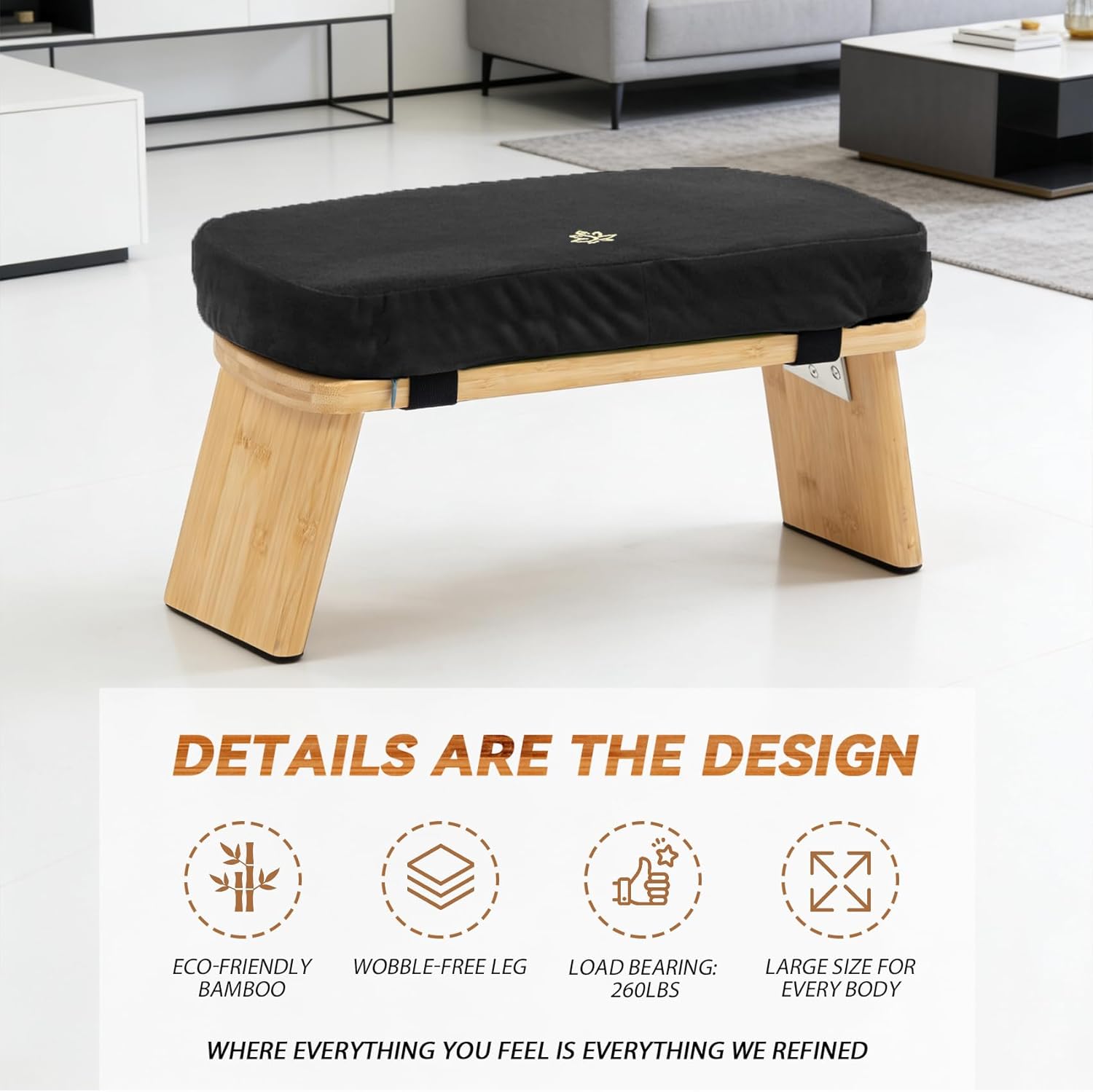 Meditation Bench, Bamboo Meditation Stool, Folding Kneeling Meditation Bench, Seiza Prayer Bench, Prayer Bench with Meditation Cushion, Kneeling Stool(Black) - Image 7