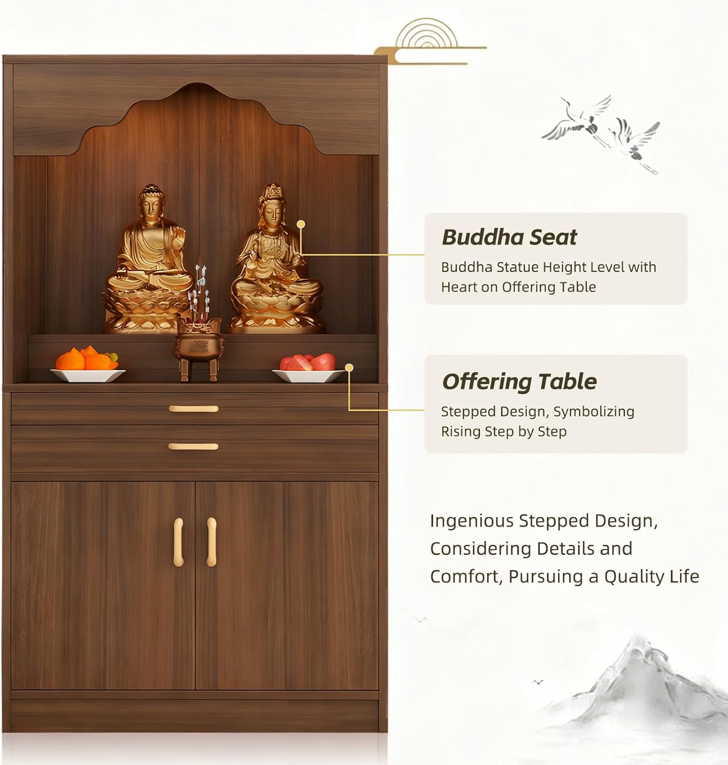 Altar Table, Solid Wood Meditation Prayer Table, Chinese Feng Shui Buddhist Altar Cabinet, Pooja Cabinet for Home or Temple Worship - Image 4