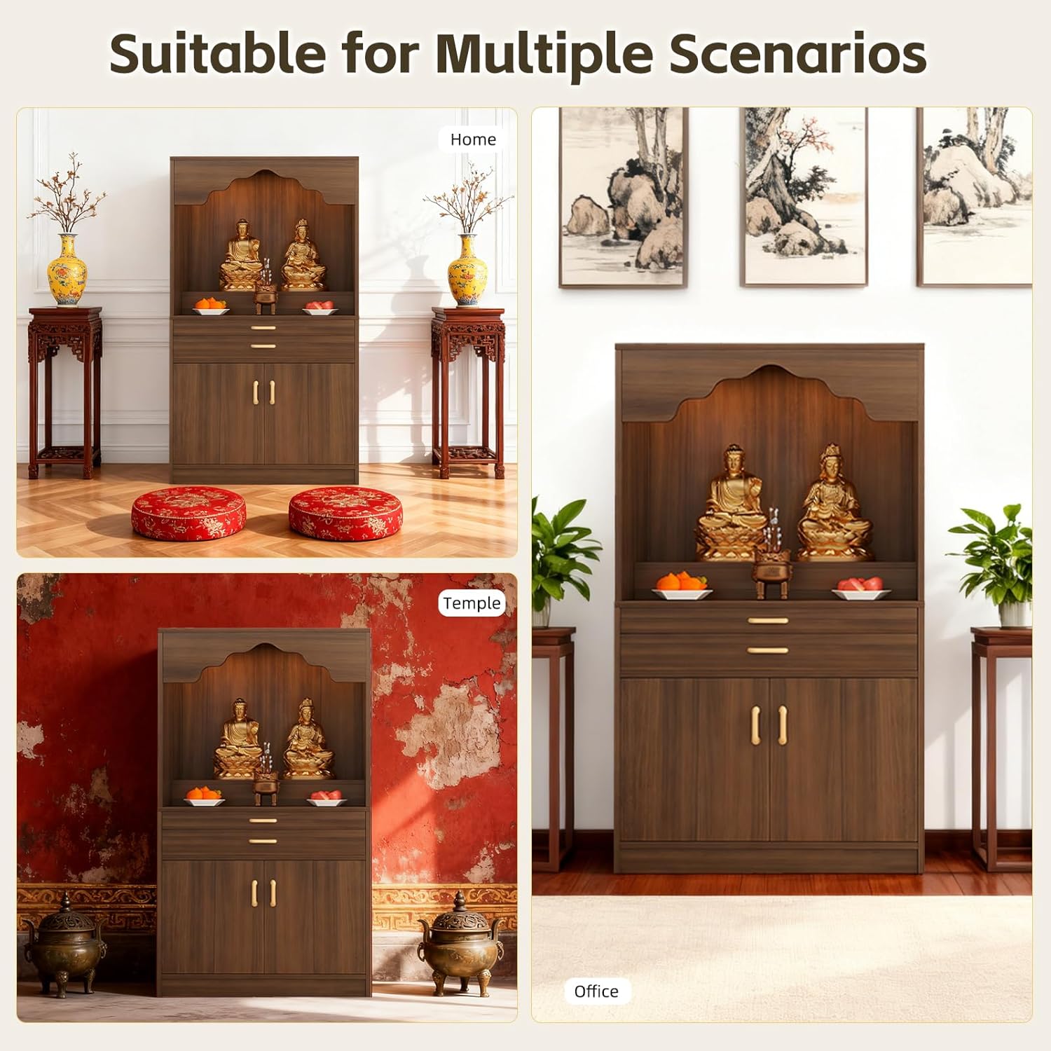 Altar Table, Solid Wood Meditation Prayer Table, Chinese Feng Shui Buddhist Altar Cabinet, Pooja Cabinet for Home or Temple Worship - Image 7