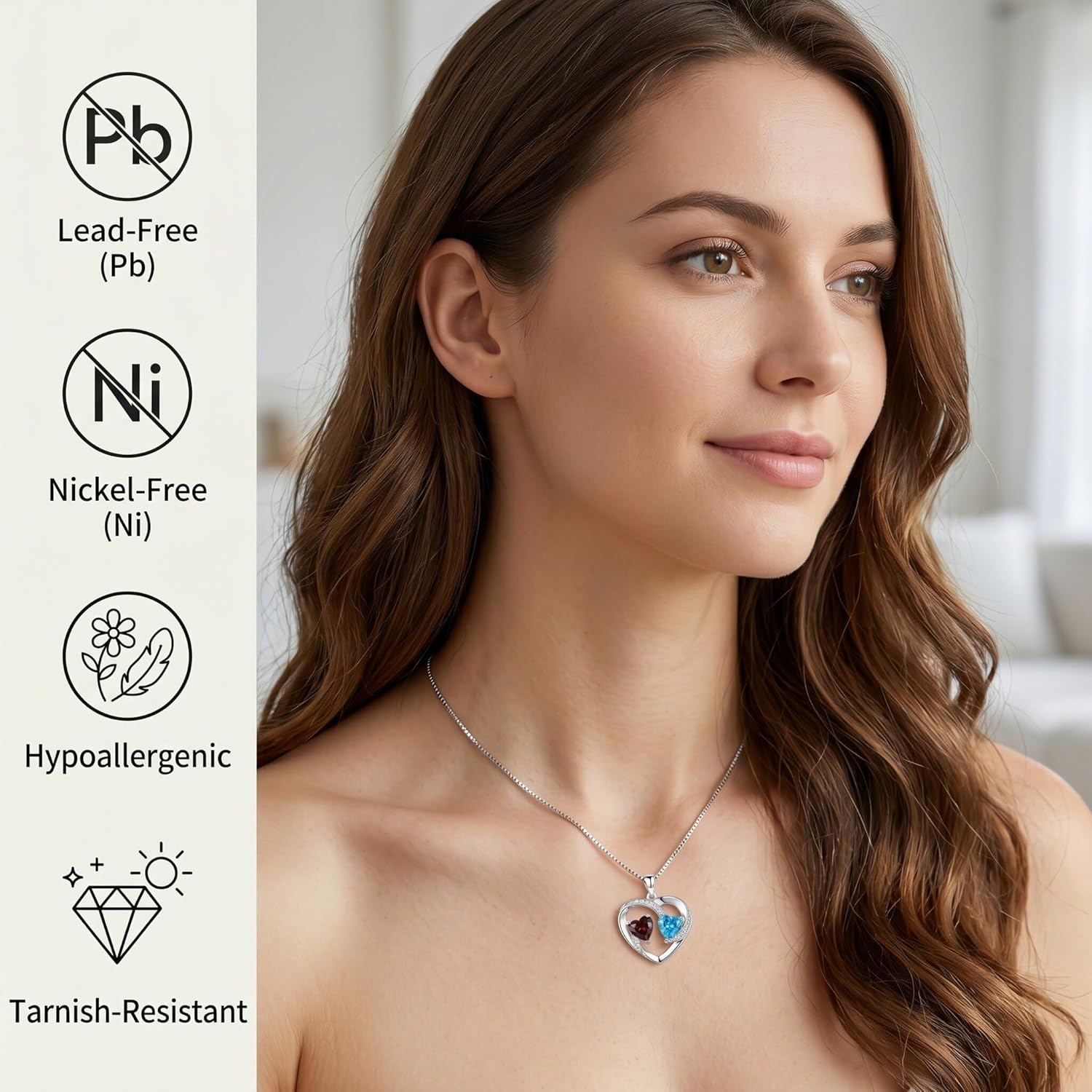 CRMAD Birthstone Necklace for Women Heart Pendant Jewelry Anniversary Birthday Gifts for Women Wife Mom Lady Daughter - Image 4