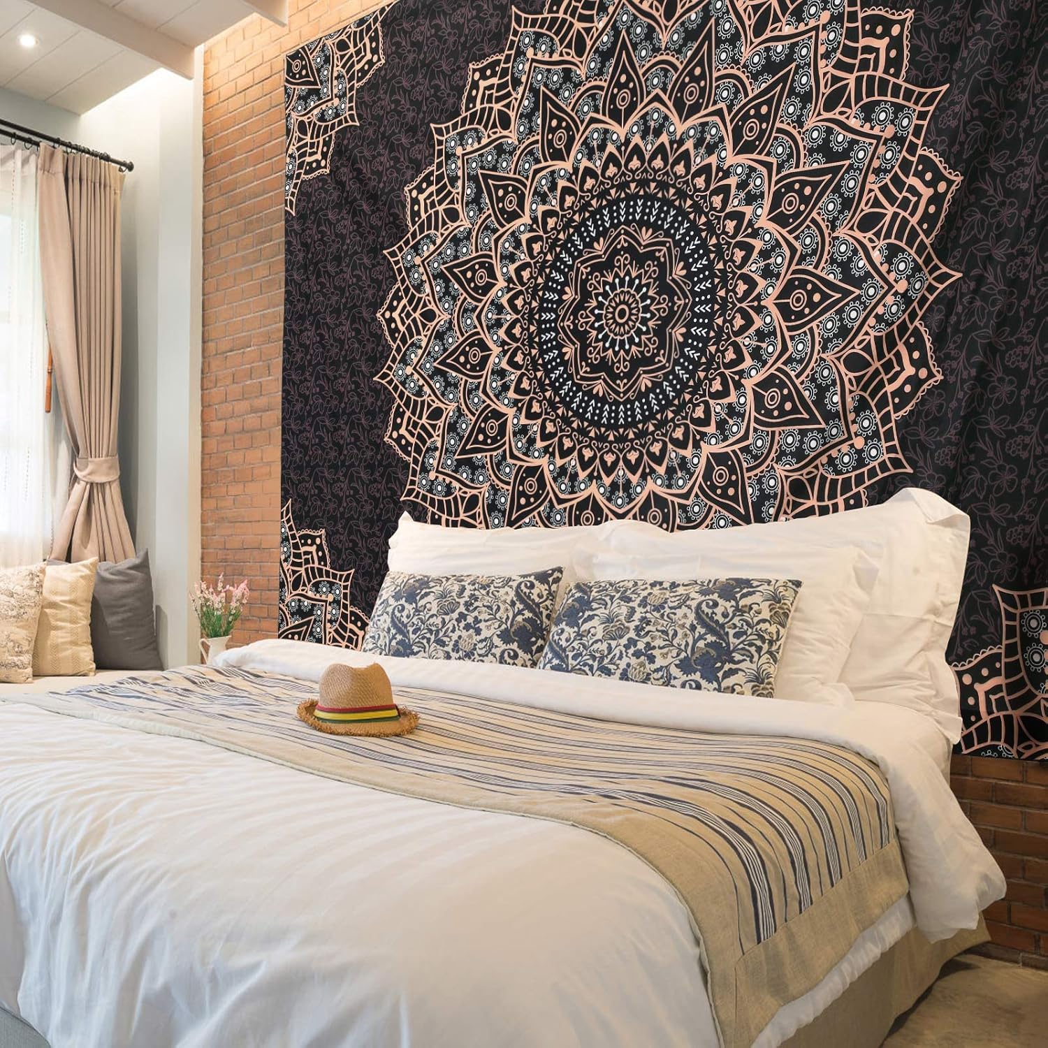 Black Mandala Tapestry Wall Hanging Psychedelic Wall Tapestry Aesthetic Indian Hippie Decor Bohemian Art Boho Home Decoration for Bedroom,Living Room,Dorm - Image 3