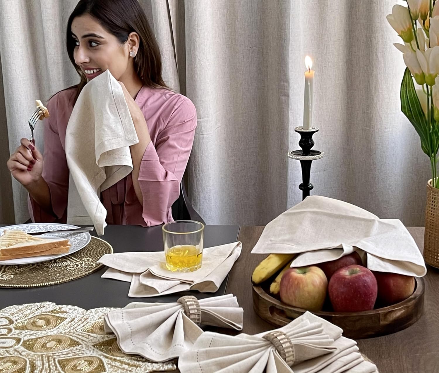 Bedding Craft Linen Flax Cotton Cloth Dinner Napkins Set of 12 – 20x20 Natural Hemstitched Fabric – Machine Washable Elegant Reusable Table Napkins for Weddings, Parties & Dining Décor - Image 2