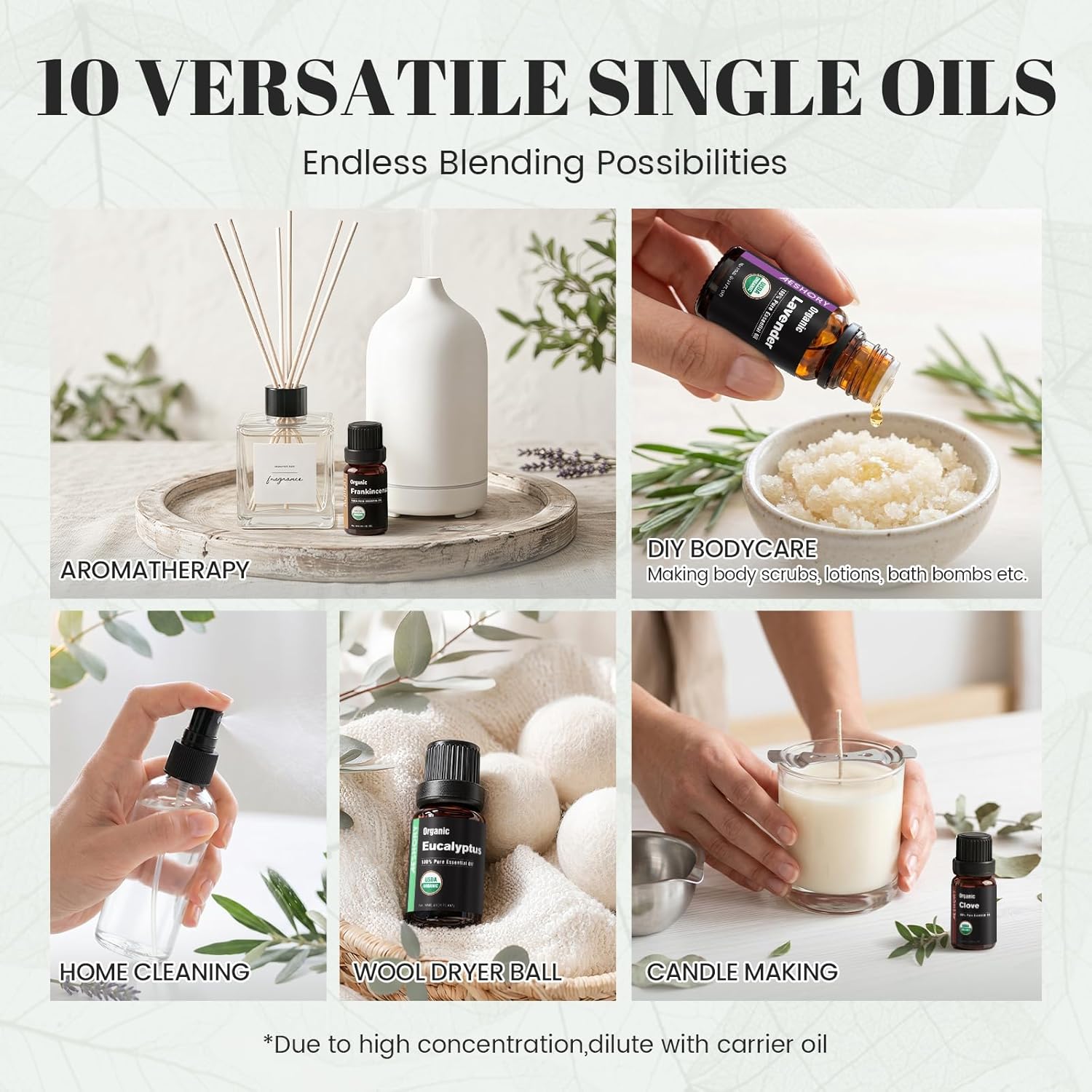 Organic Essential Oils Gift Set, Top 10x10ML-100% Pure Natural Aromatherapy for Diffusers, Humidifiers, Candle Making, Peppermint, Tea Tree, Lavender, Frankincense, Lemongrass, Eucalyptus & More - Image 7