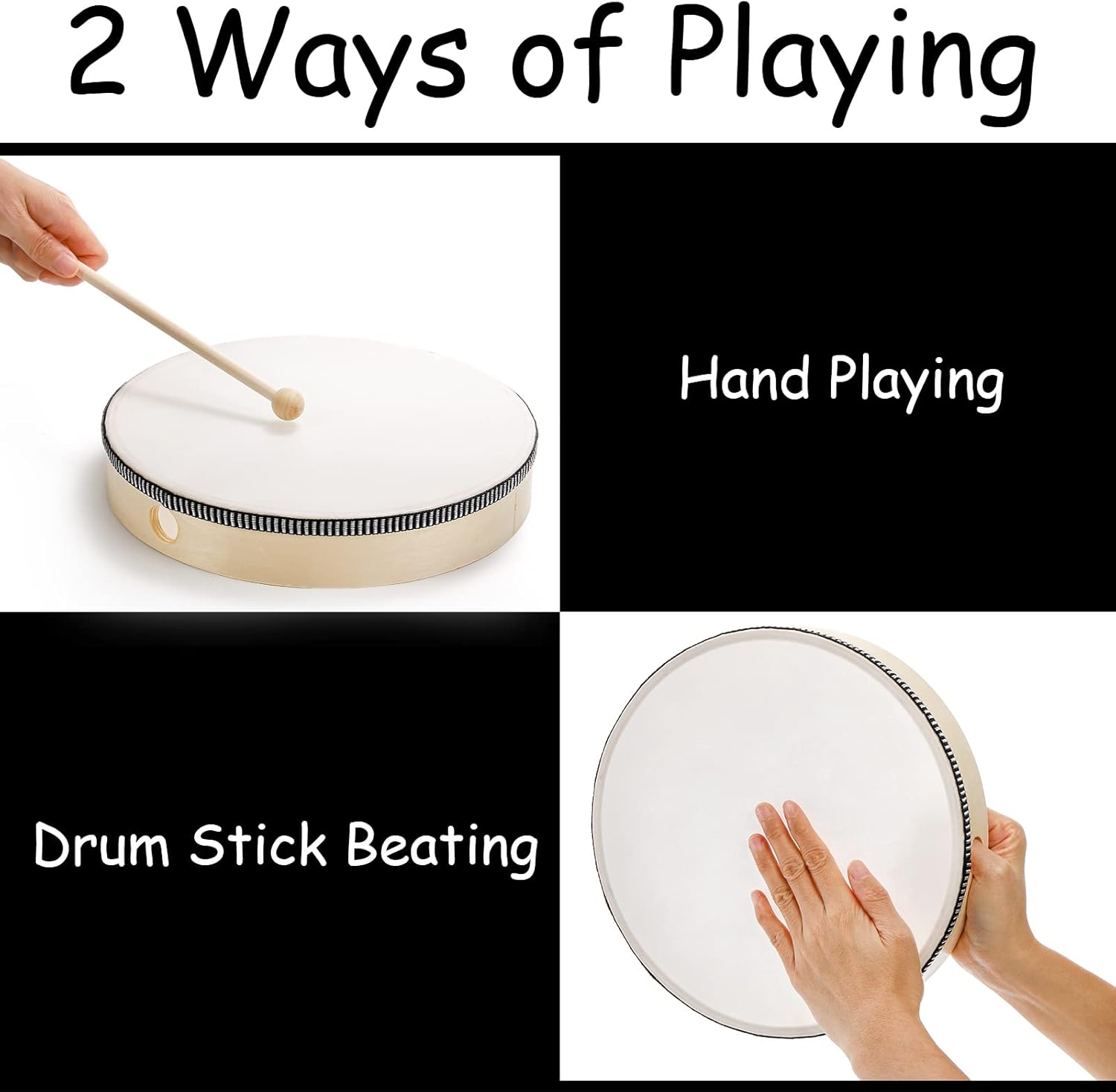 Foraineam 12 Inch & 10 Inch & 8 Inch Hand Drum Percussion Wood Frame Drums with Drum Stick - Image 2