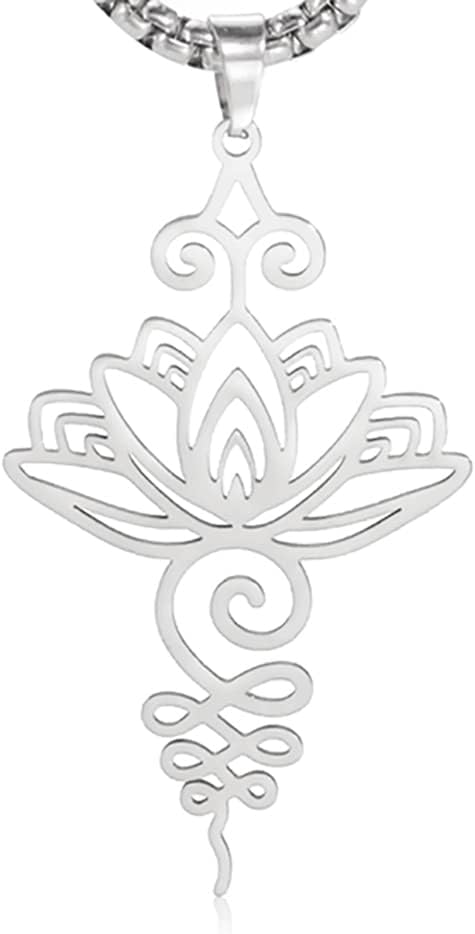 Dreamtimes Lotus Flower Pendant Necklace for Women Yoga Healing Charms Unalome Symbol Amulet Stainless Steel Jewelry Lotus Flower Necklace Buddha Yoga Necklace