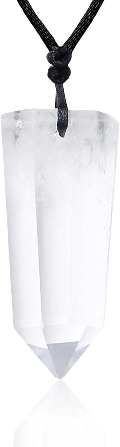 Runyangshi Healing Crystal Pendants, Single Pointed Natural Crystal Quartz Necklace 6 Faceted Chakra Crystal Wand Stone Reiki Energy