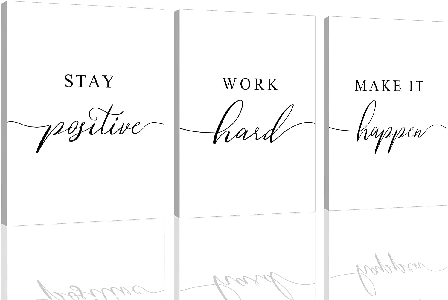 Framed Canvas Wall Art Positive Quote, Office Art, White Large Poster, Motivational Artwork Set of 3 Prints, Inspirational Poster Prints (G-3pcs,12x16inchx3pcs)