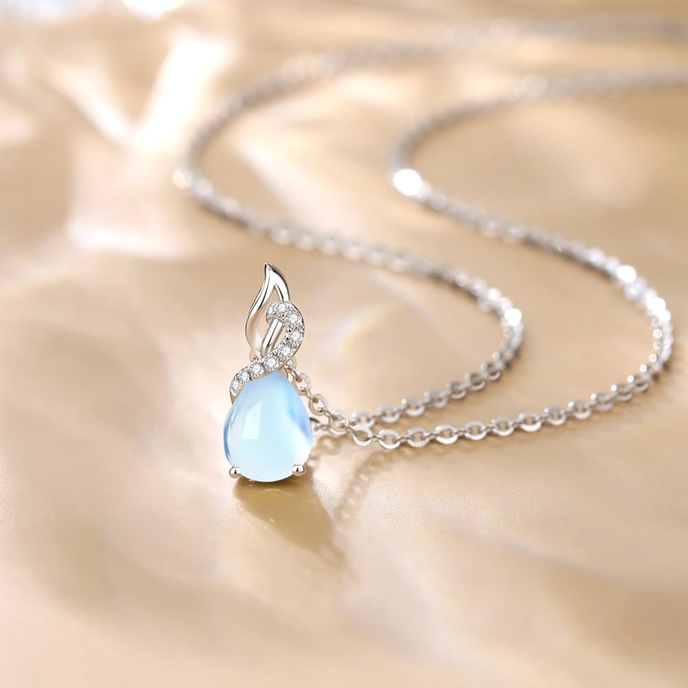 FANCIME 14K Solid White Gold Teardrop Pendant with Diamond Birthstone Necklace - Image 4