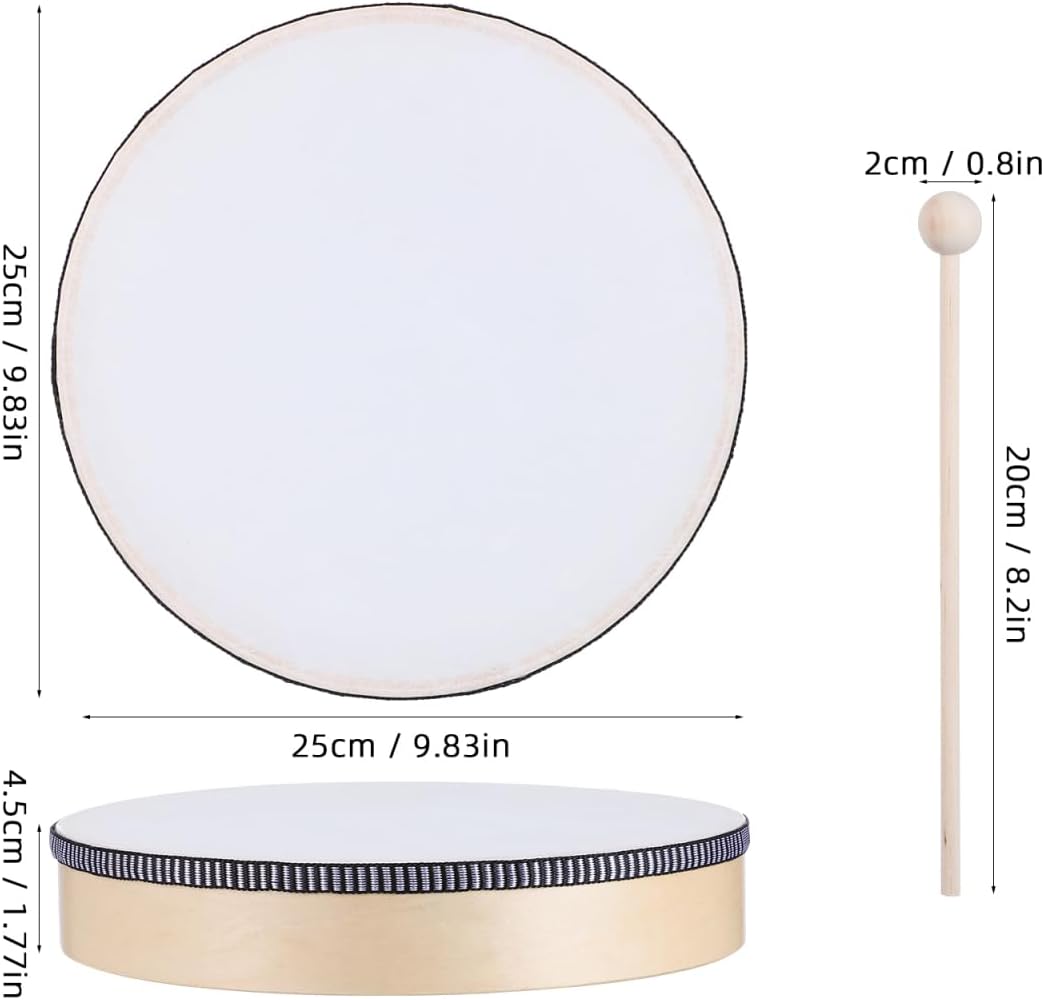 Abaodam Wooden Frame Drum 10 Inch Hand Held Drum with Stick Music Percussion Instrument for Singing Dancing Beginner Practice Party Favors - Image 2