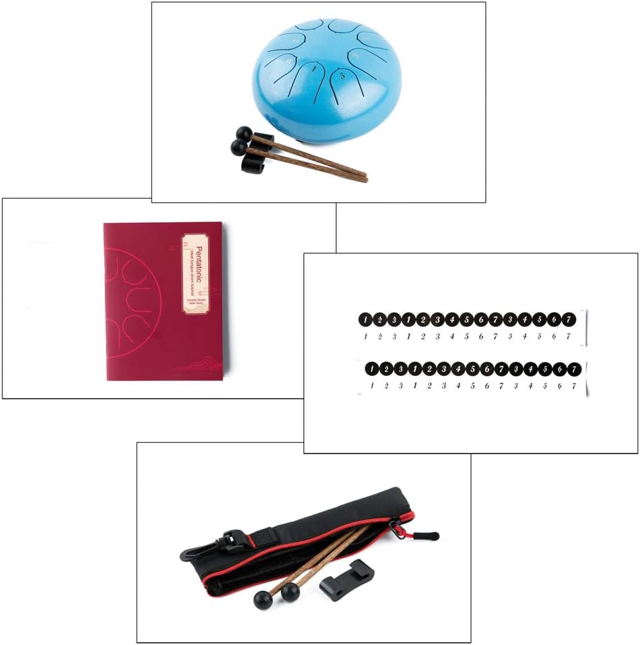 Steel Tongue Drum with Carrying Case: 6 Inch 8 Notes Rain Drum for Outside | Steel Drum with Bag Mallets Music Book Note Stickers for Garden Meditation Yoga Beginner, Key of C, 440Hz, Blue - Image 6