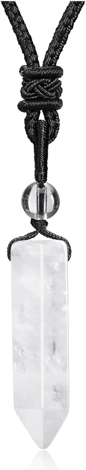 Top Plaza Healing Crystal Stone Necklaces for Men Hexagonal Pendant Necklaces Adjustable Braided Rope Natural Gemstone Necklace Jewelry Christmas Gift for Dad, Husband