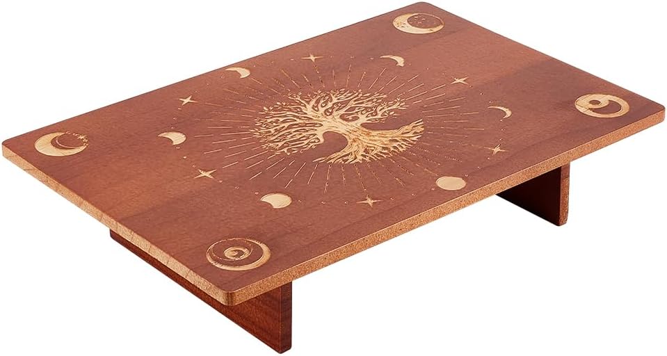 PH PandaHall Wooden Meditation Altar Table for Room Decor 11.8x7.8 inch | Wiccan Altar Table, Buddhist Shrine, Moon Phase Pattern Engraved, Tree of Life Pattern Engraved, Wiccan Supplies