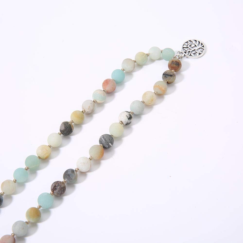 108 Mala Beads Necklace Semi-Precious Gem Stones Meditation Necklace 108 Hand Knotted Japa Mala Beaded Tassel Necklace with Tree of Life Pendant - Image 4