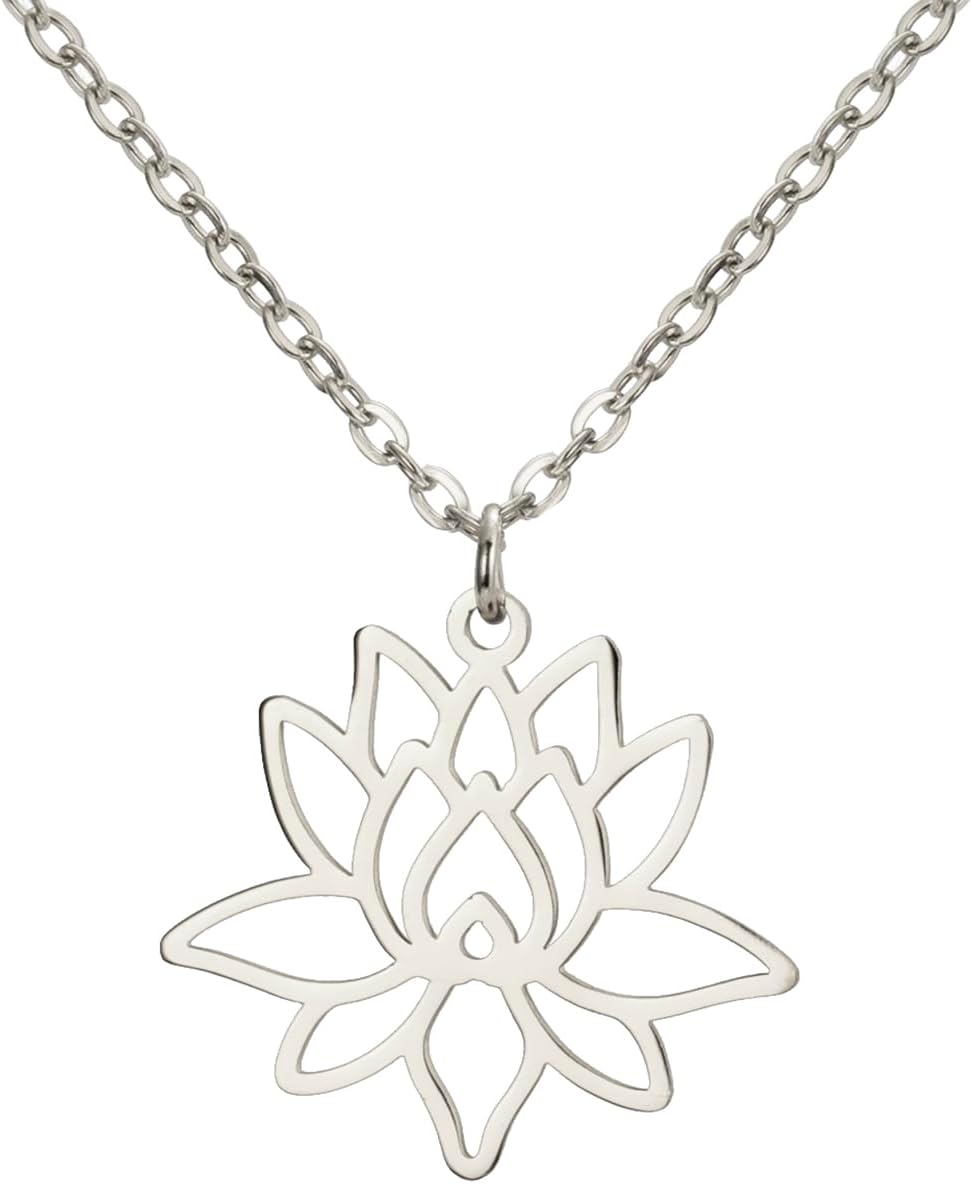 UNIFT Lotus Necklace for Women Stainless Steel Dainty Yoga Symbol Chakra Lotus Flower Pendant Necklace Spiritual Jewelry Inspirational Gifts