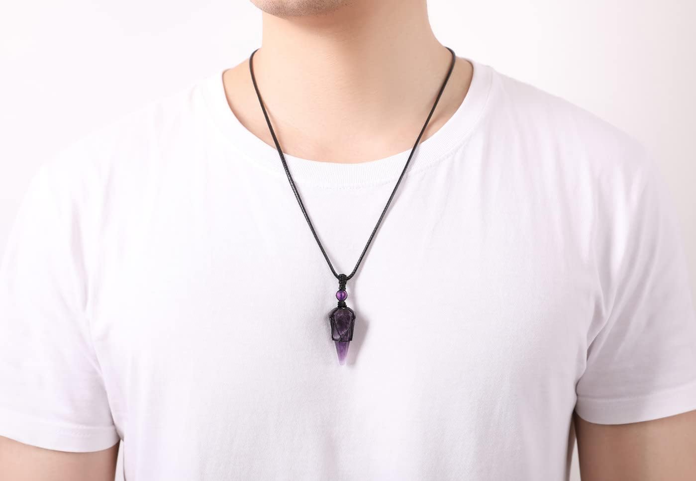 XIANNVXI Healing Crystal Necklace for Men Jewelry Gift | Adjustable Black Rope Natural Gemstone Pendant - Image 4
